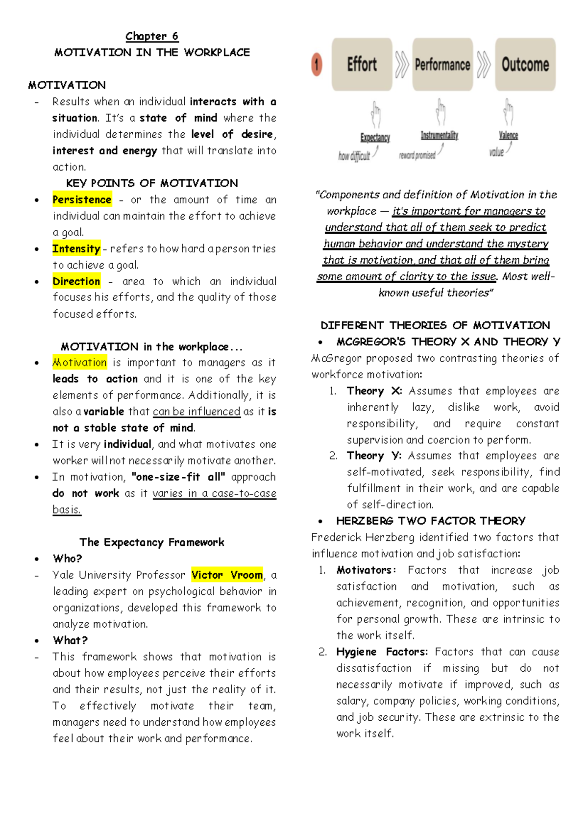 Motivation in the Workplace: Key Theories and Insights (Chapter 6 ...