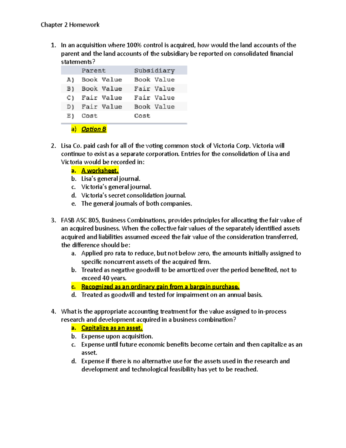 ACCT 501 Chapter 2 Homework: Consolidation Accounting Principles - Studocu