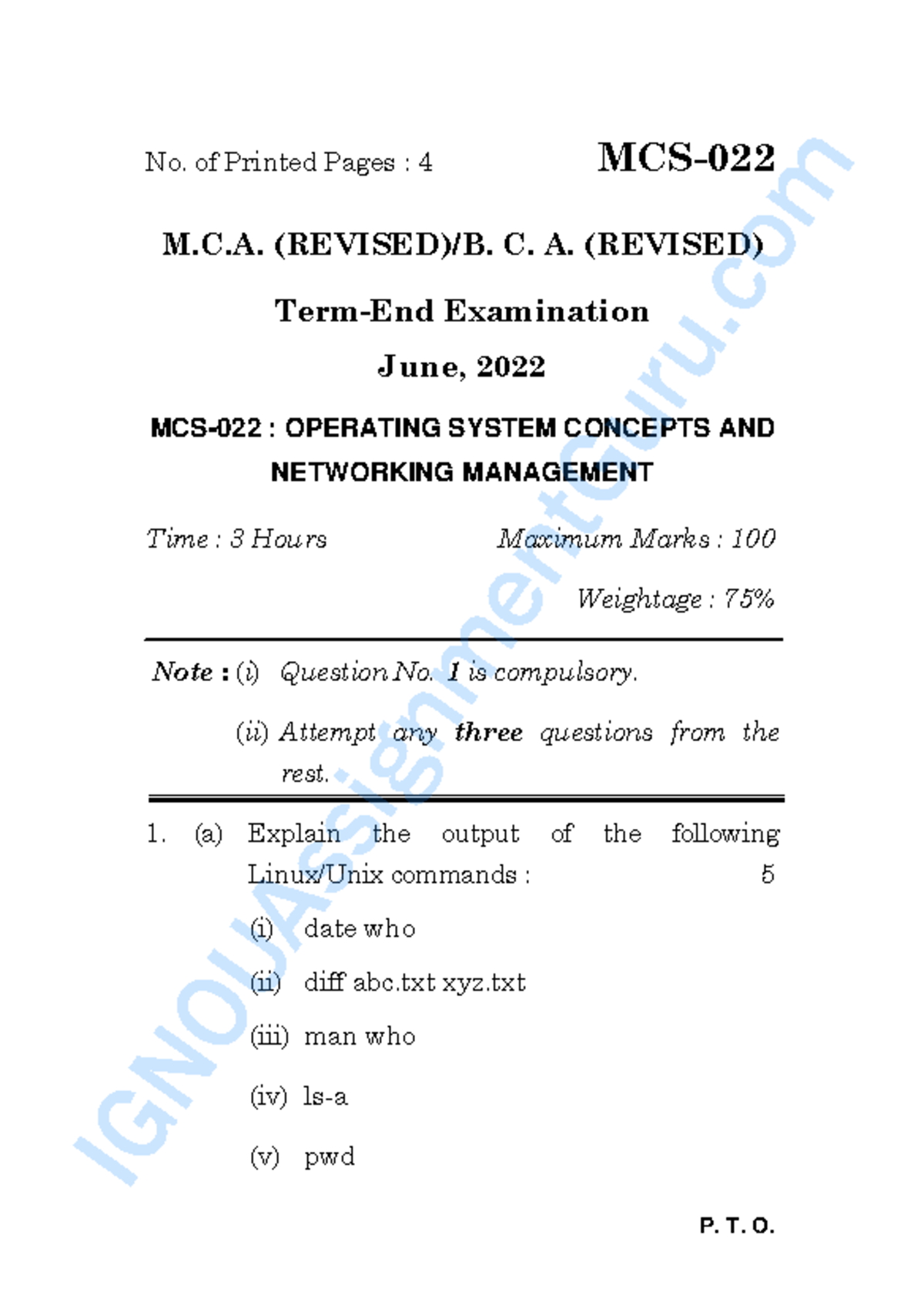 MCS-022 Operating Systems & Networking Management June 2022 Exam Notes ...