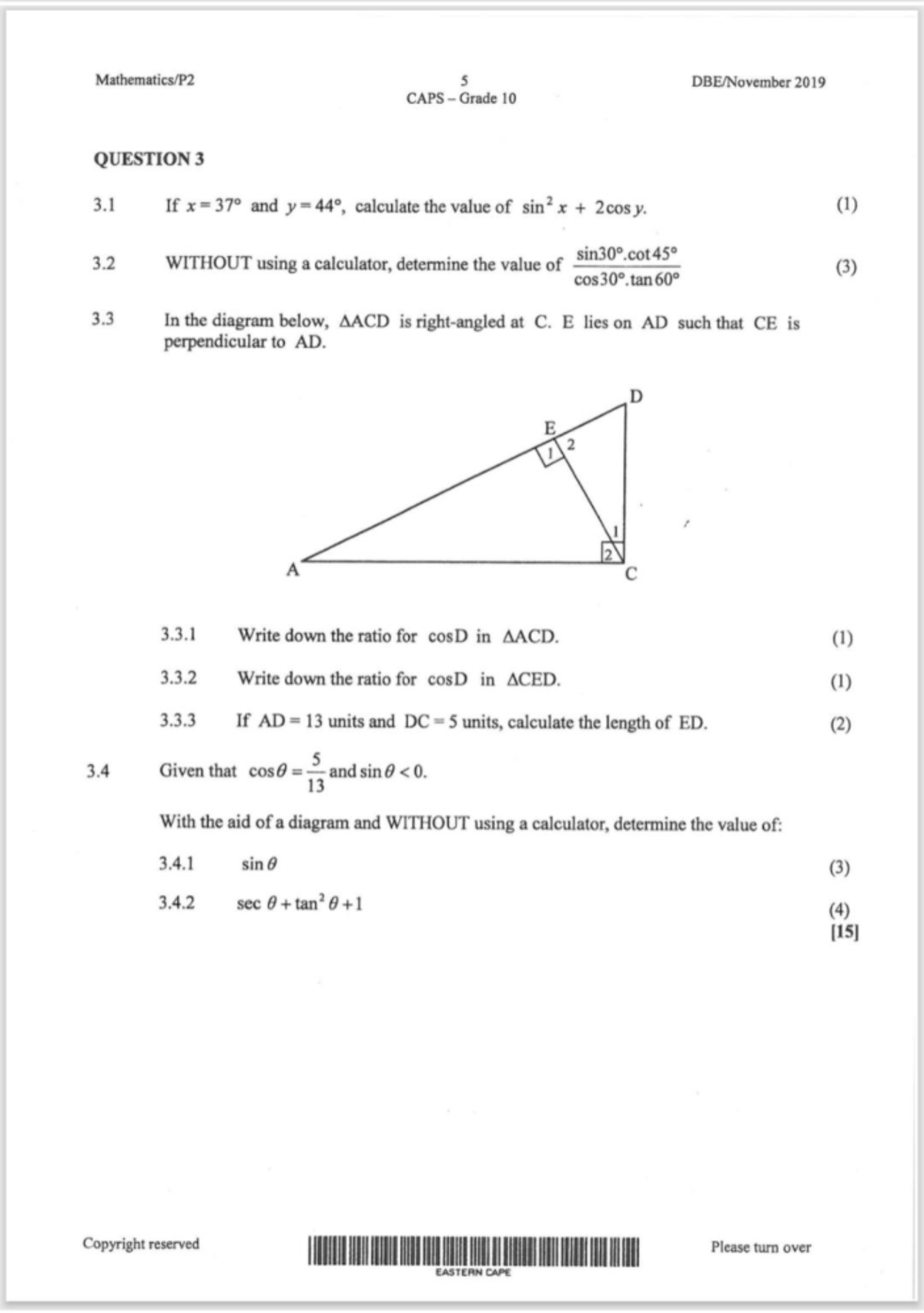 Grade 10 Mathematics Practice - DBE November Exam Questions - Studocu