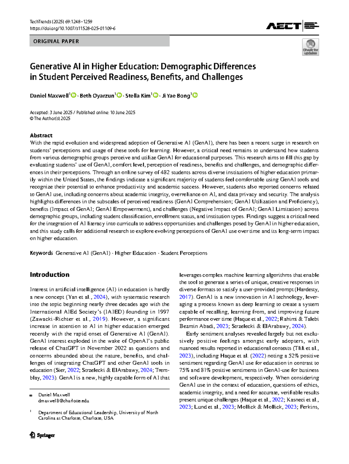 Generative AI in Higher Ed: Demographic Insights on Readiness ...