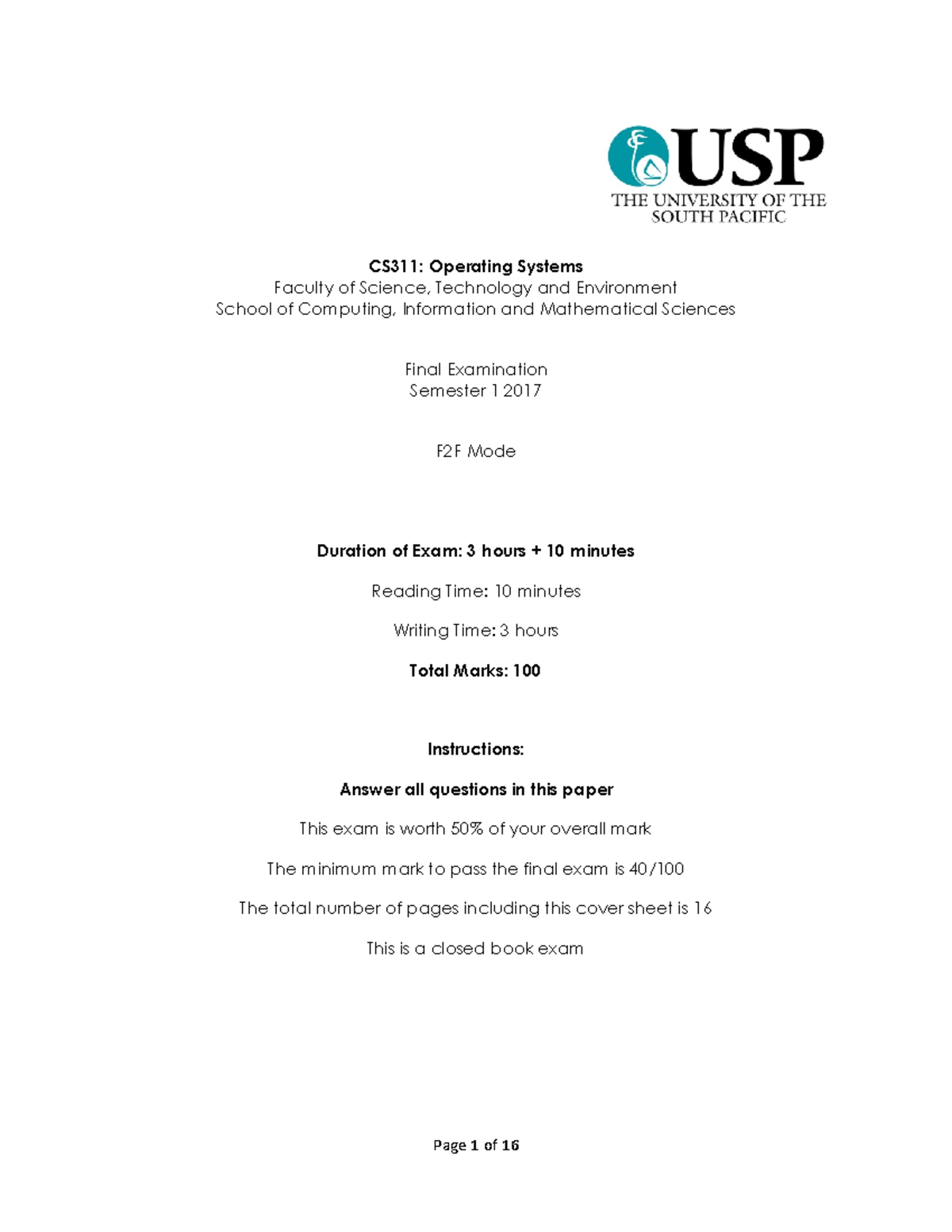 CS311 Exam2017 - asdfasdf - CS311: Operating Systems Faculty of Science ...