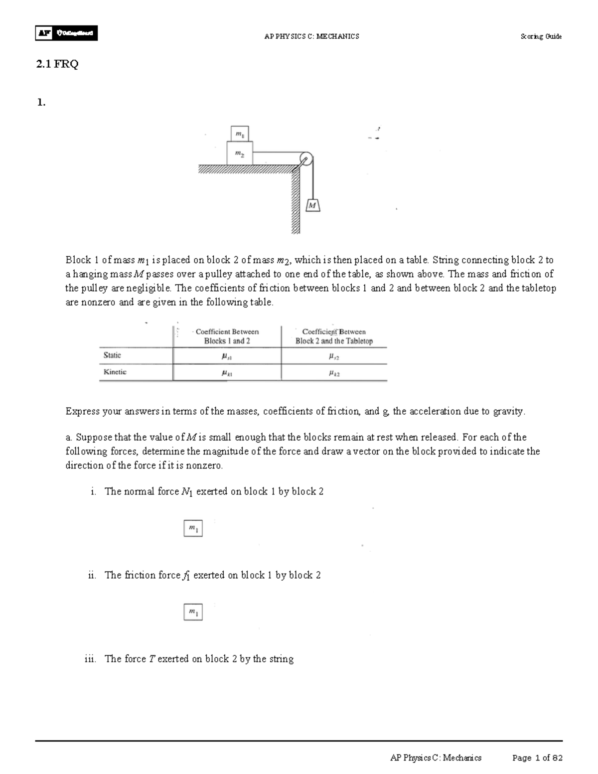 AP PHYSICS C: MECHANICS 2.1 FRQ Study Guide - Studocu