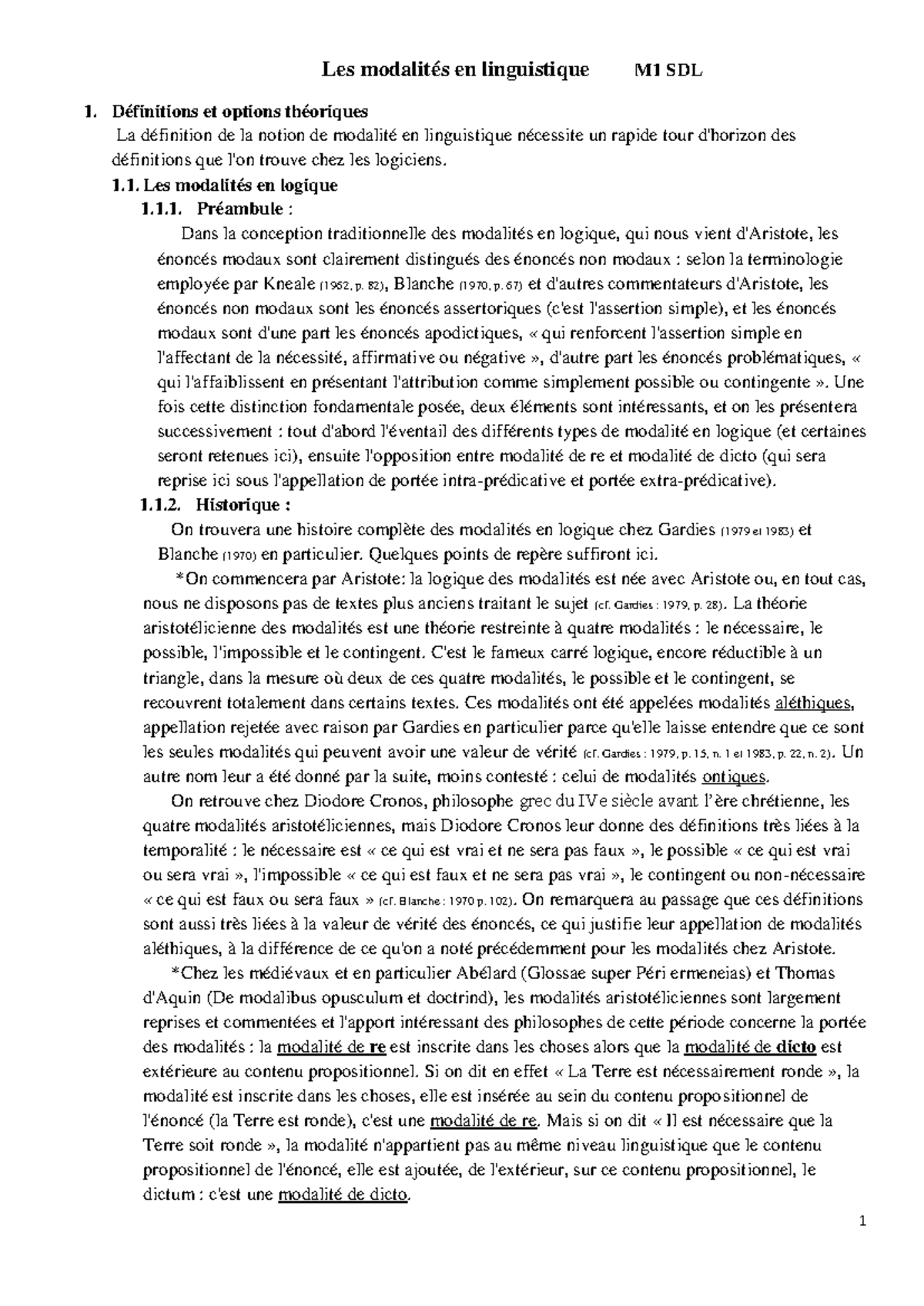 Les modalités en linguistique - M1 SDL : Définitions et théories - Studocu