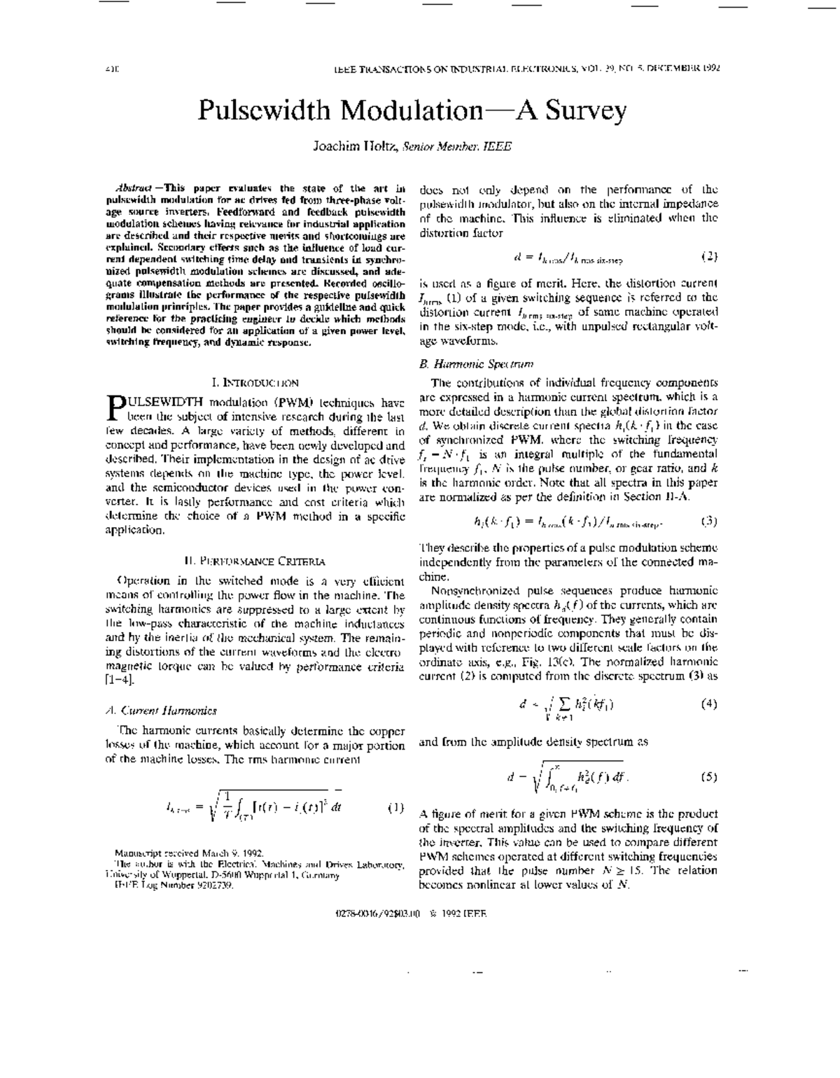 Pulsewidth Modulation Techniques: A Comprehensive Survey (410) - Studocu