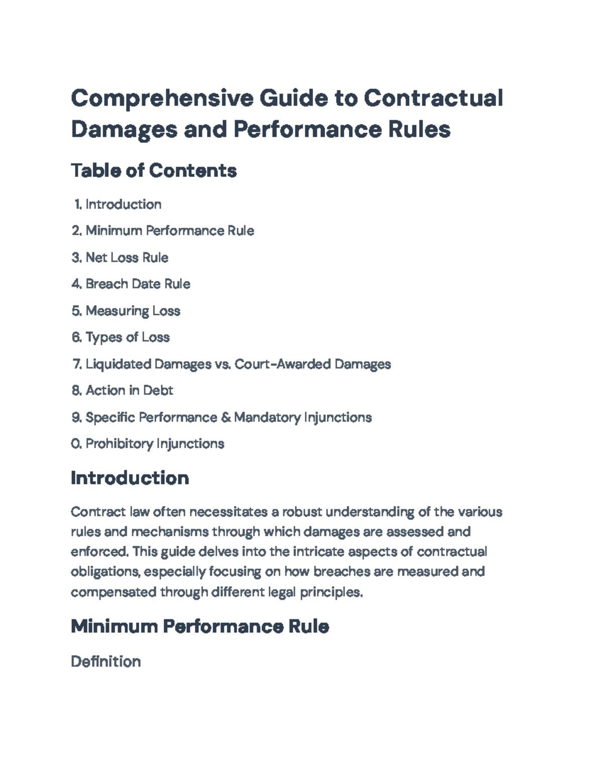 Contract Law (CL 101): Guide to Damages & Performance Rules Overview ...