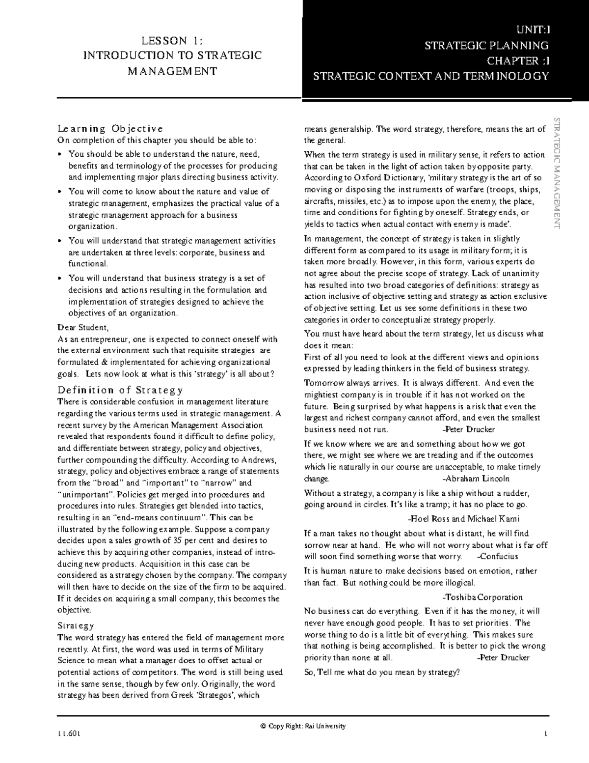 Lecture-01 - strategic management chapter one - © Copy Right: Rai ...