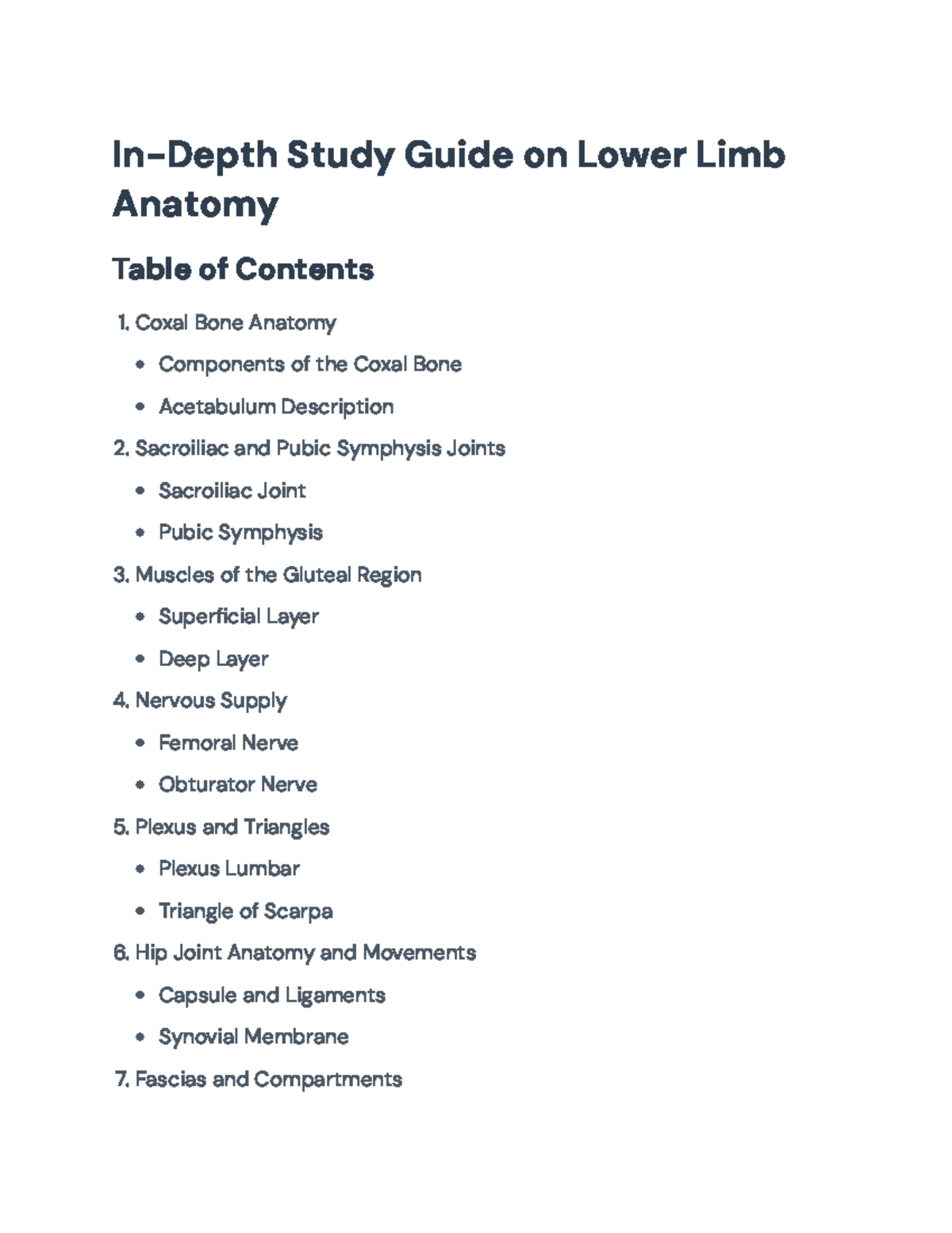 Final Exam Study Guide: Lower Limb Anatomy (Course Code: ANAT100) - In ...