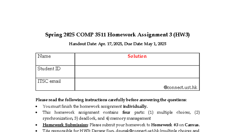 Spring 2025 COMP 3511 Homework Assignment 3 (HW3) Solutions - Studocu