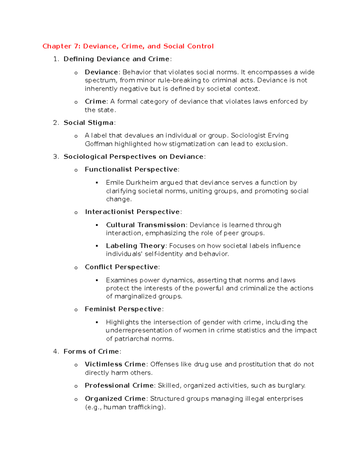Social 2: Summary of Key Concepts in Deviance and Gender Stratification ...