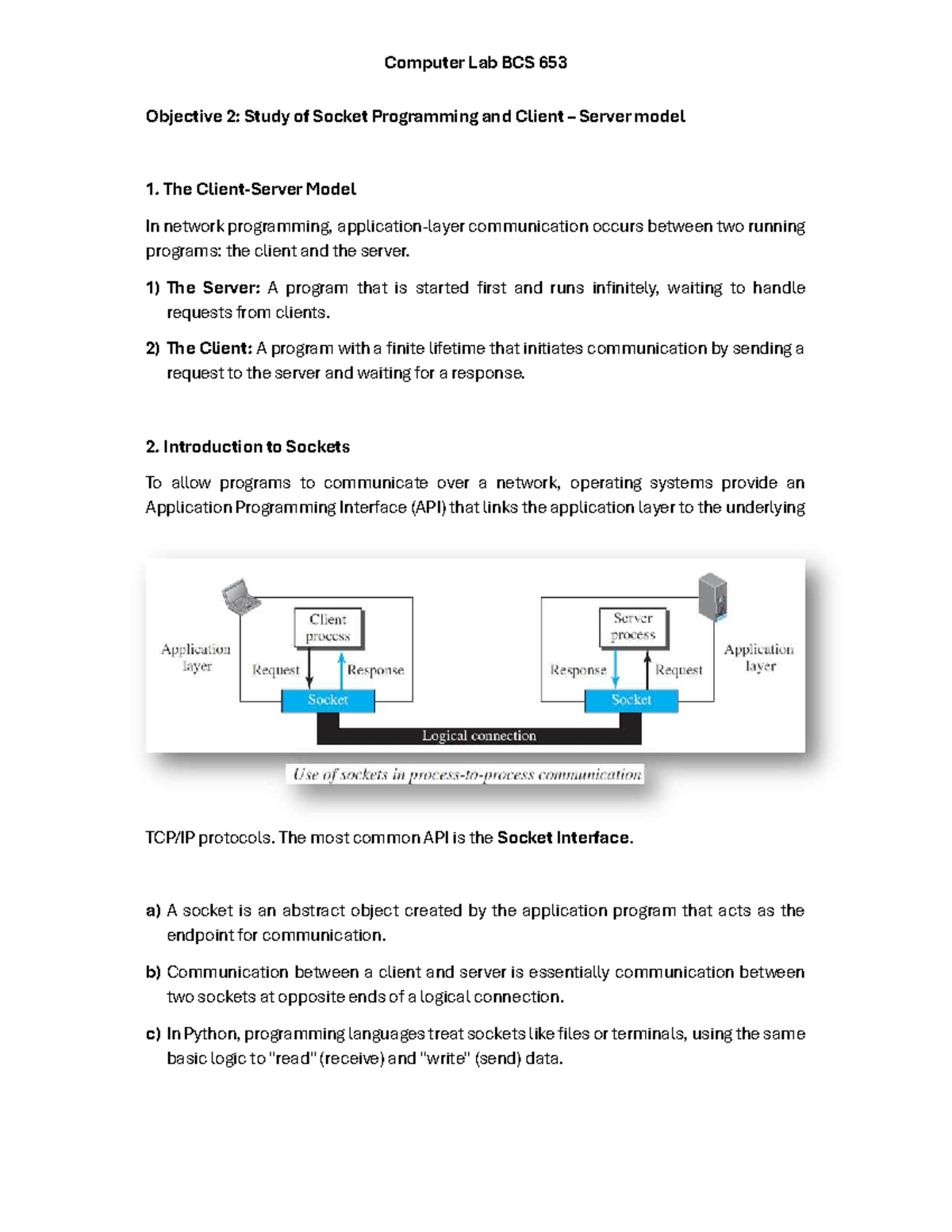 Computer Lab BCS 653: Socket Programming & Client-Server Model Study ...