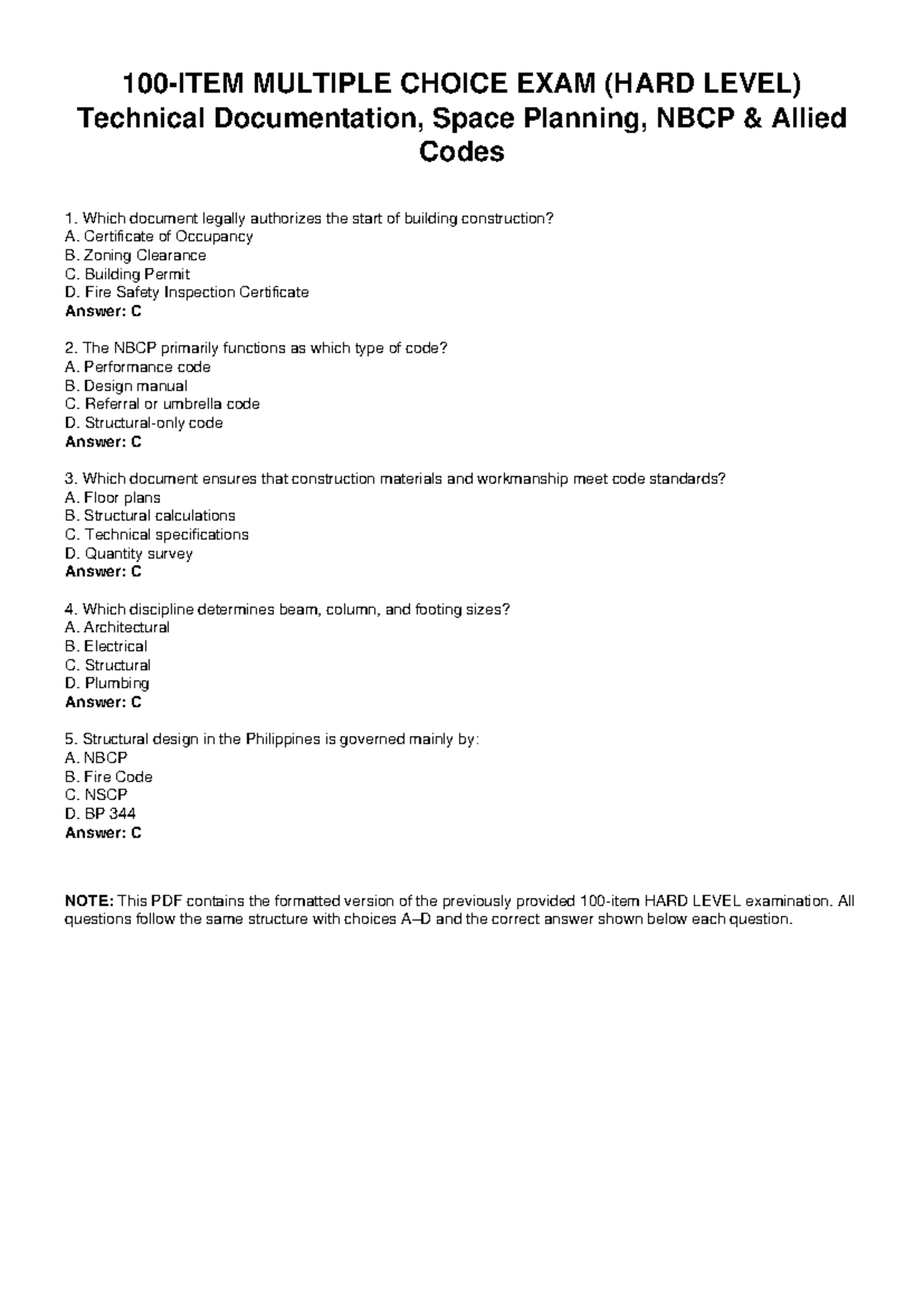 MULTIPLE CHOICE EXAM (HARD LEVEL) - Technical Documentation & NBCP ...