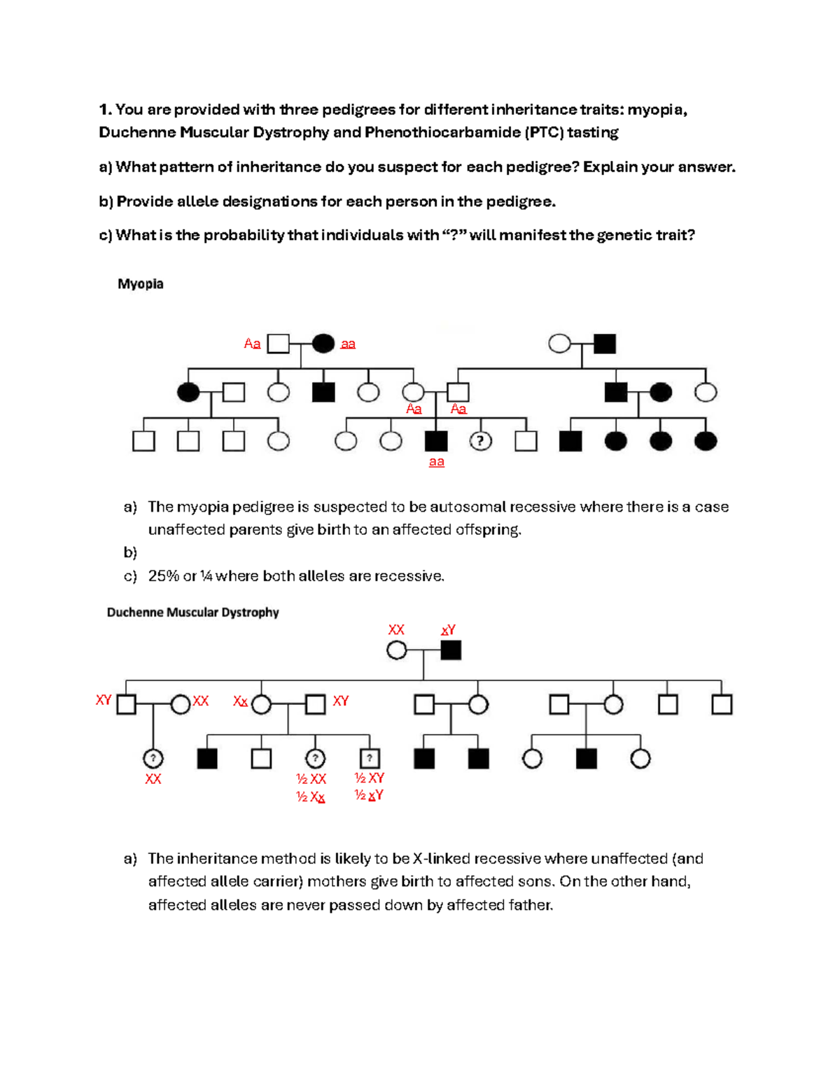 Tut 1 Assignment: Inheritance Patterns in Pedigrees Analysis - Studocu
