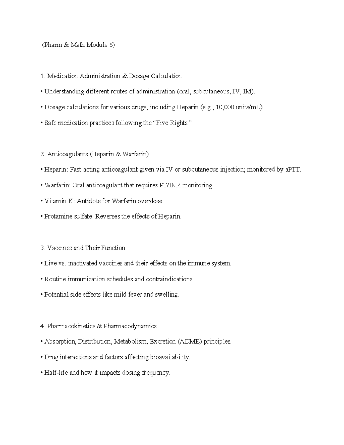 Pharm Math Module 6: Midterm Review on Medication Admin & Safety - Studocu