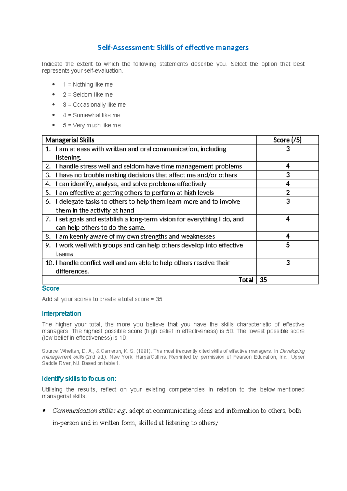 Skill Assessment: Managerial Skills Evaluation and Reflection - Studocu