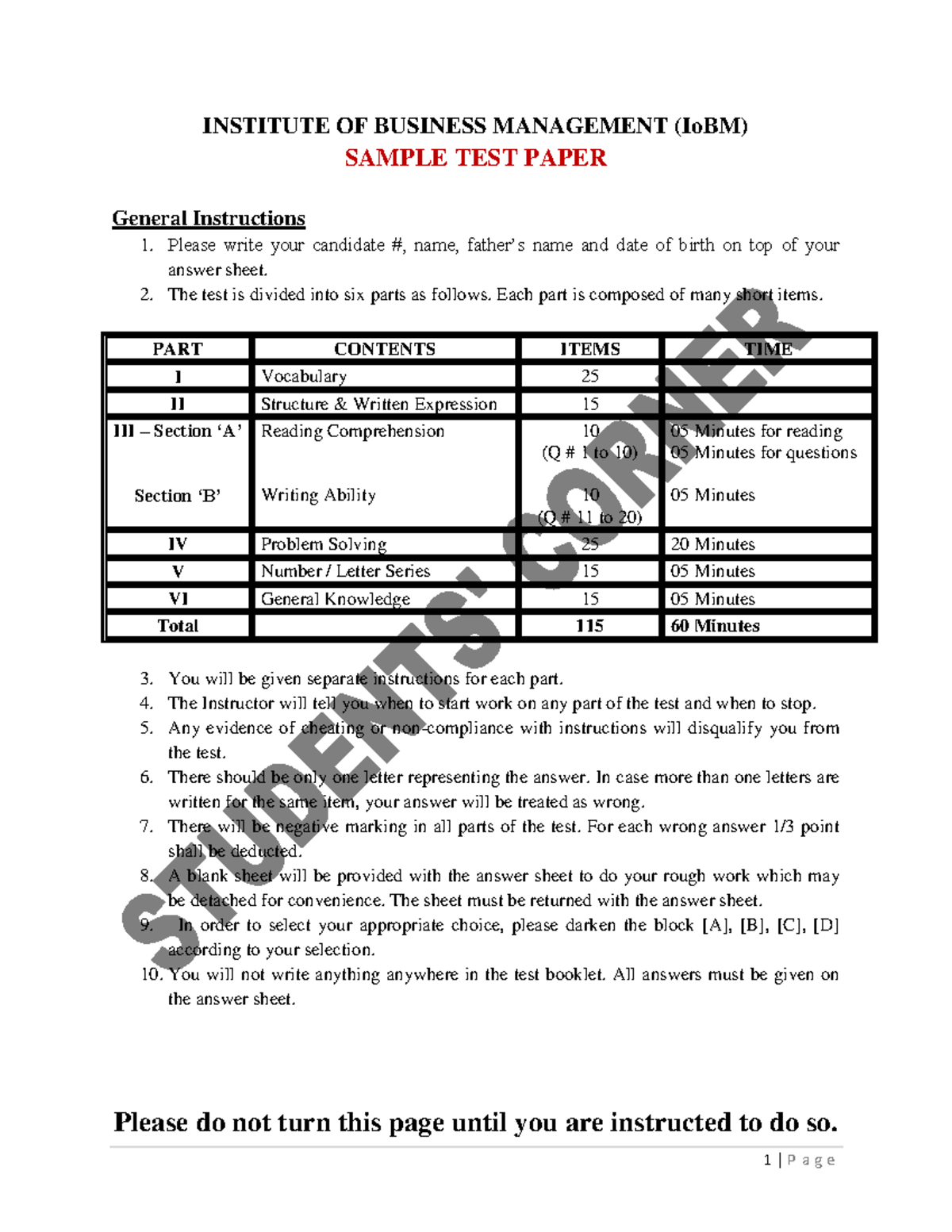 CBM Sample Test Paper: Comprehensive Exam Guide - Studocu