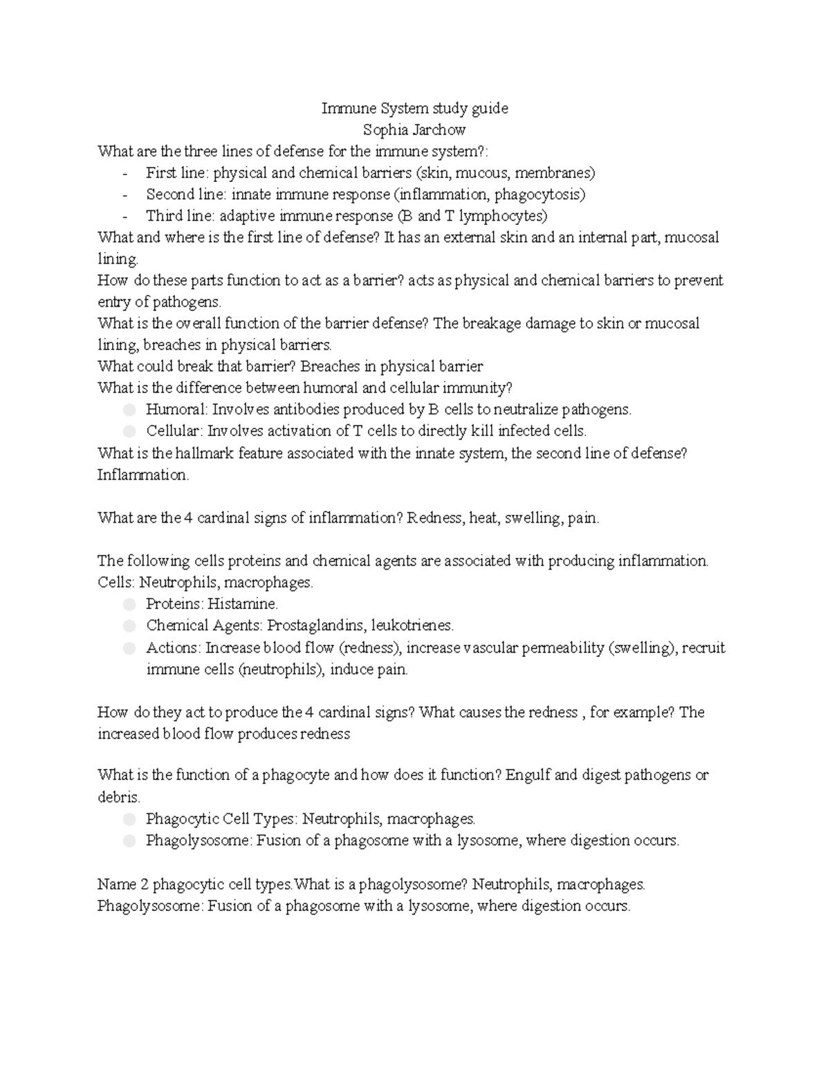 BIO 101: Immune System Study Guide with Defense Mechanisms - Studocu