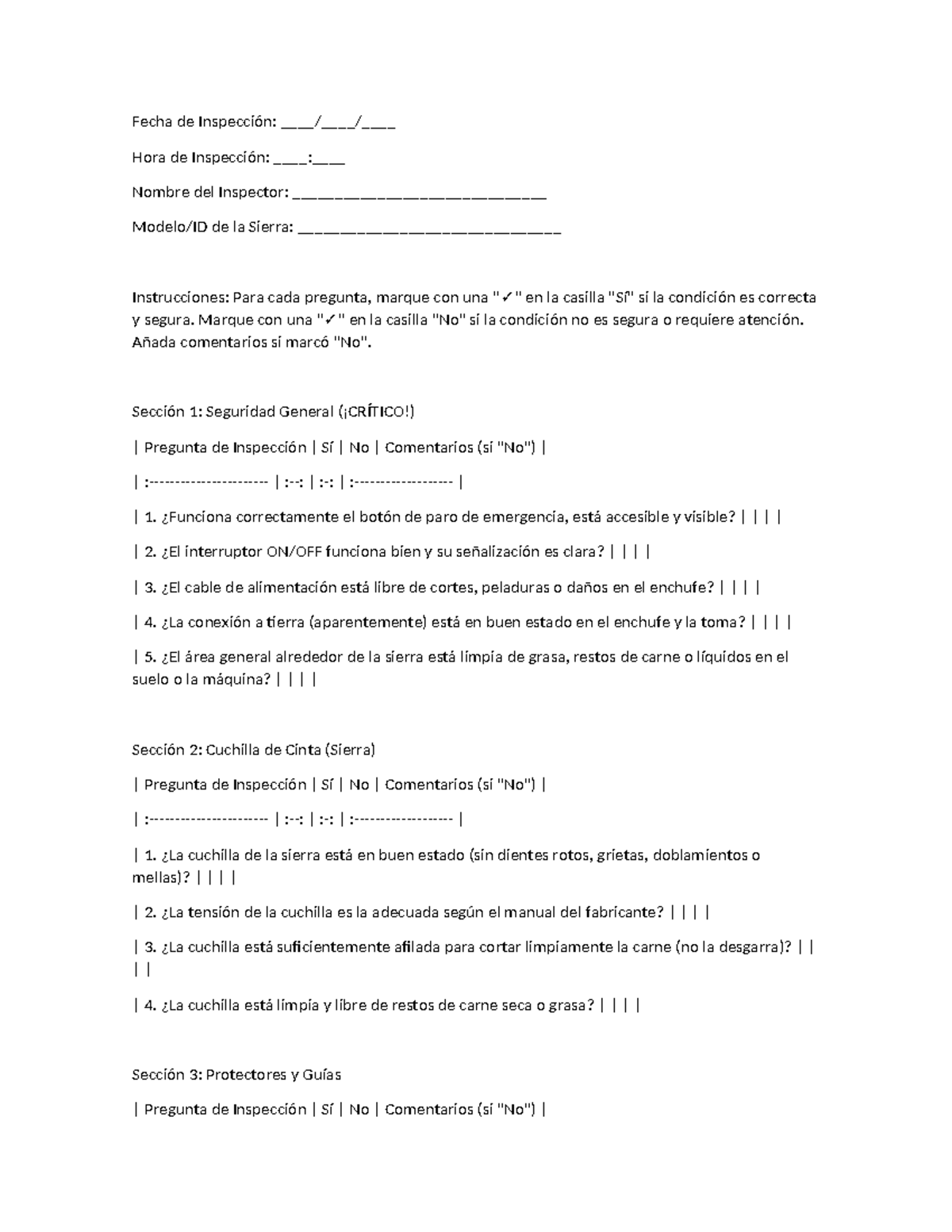 Inspección de Seguridad de Sierra - FFRG: Evaluación y Comentarios ...