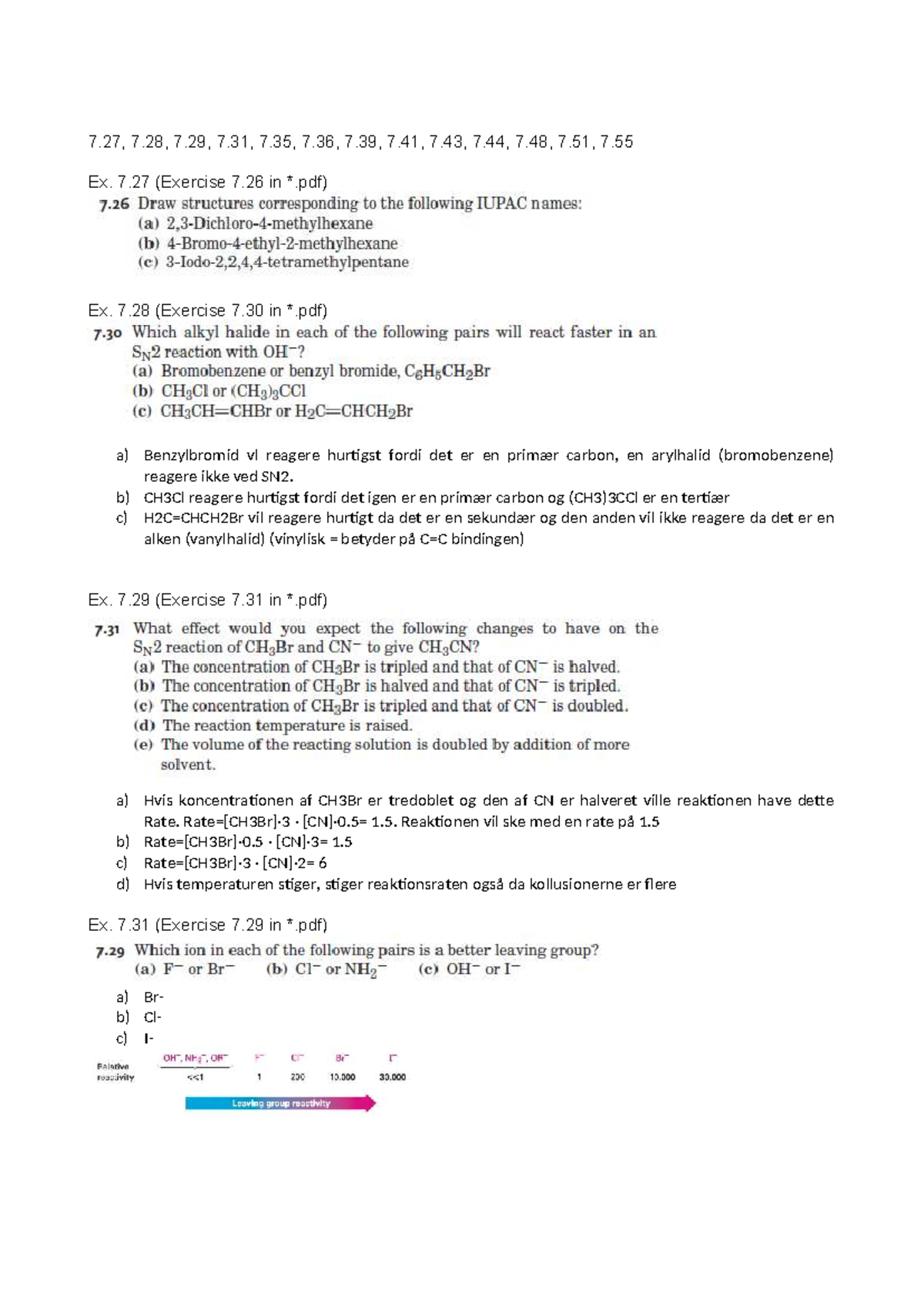 Opgaver OK5: Exercises 7.27 to 7.55 in Organic Chemistry - Studocu