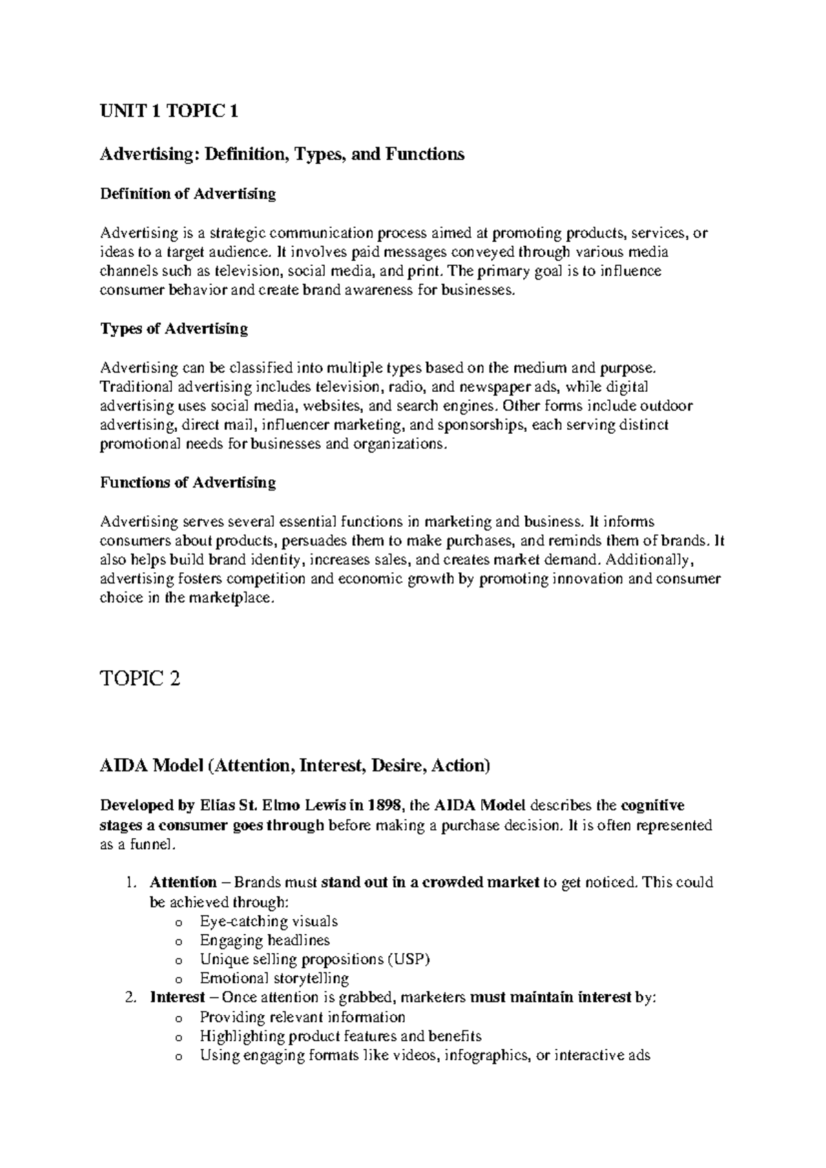 Advertising Concepts and Models: A Comprehensive Study (AD101) - Studocu