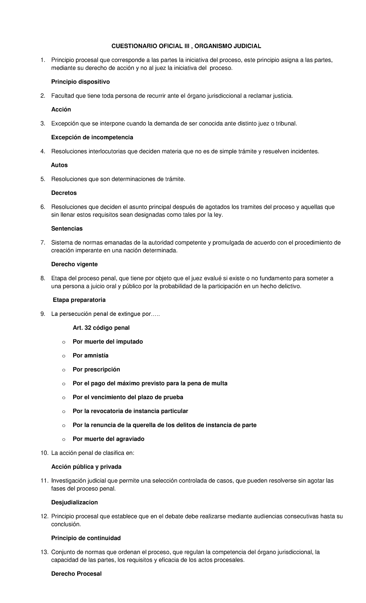 Cuestionario Oficial III OJ - Procesos y Principios Jurídicos - Document Preview