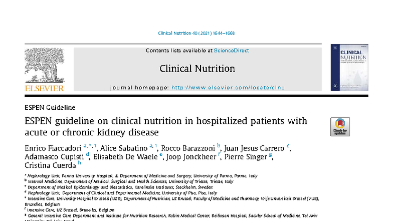 ESPEN Guideline on Clinical Nutrition for AKD/CKD Patients in Hospital ...
