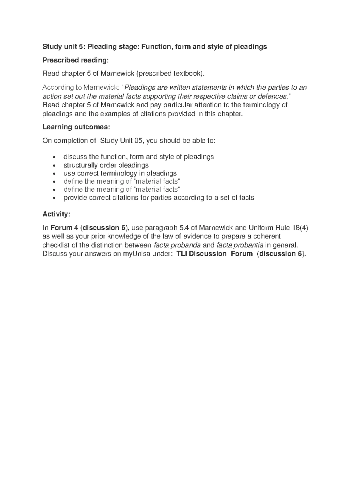 Study Unit 09: Drafting Exceptions & Applications to Strike Out - Studocu