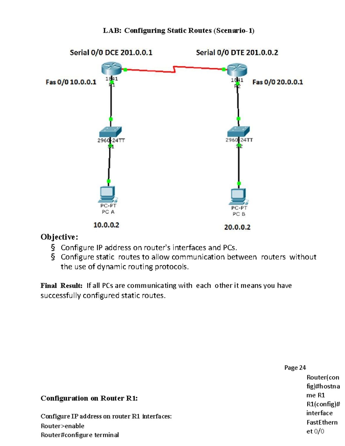 Static Routing - LAB: Configuring Static Routes (Scenario-1) Objective ...