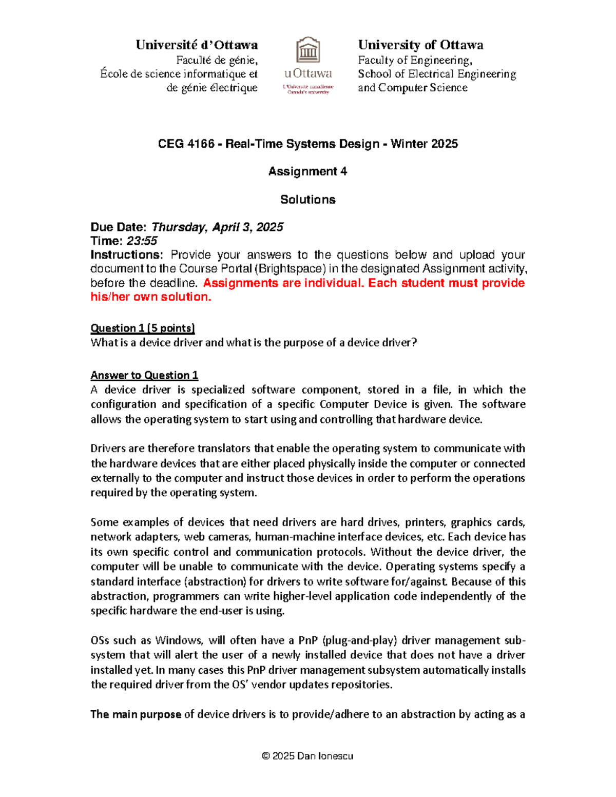 CEG4166 Winter 2025 Assignment 4 Complete Solutions and Insights - Studocu