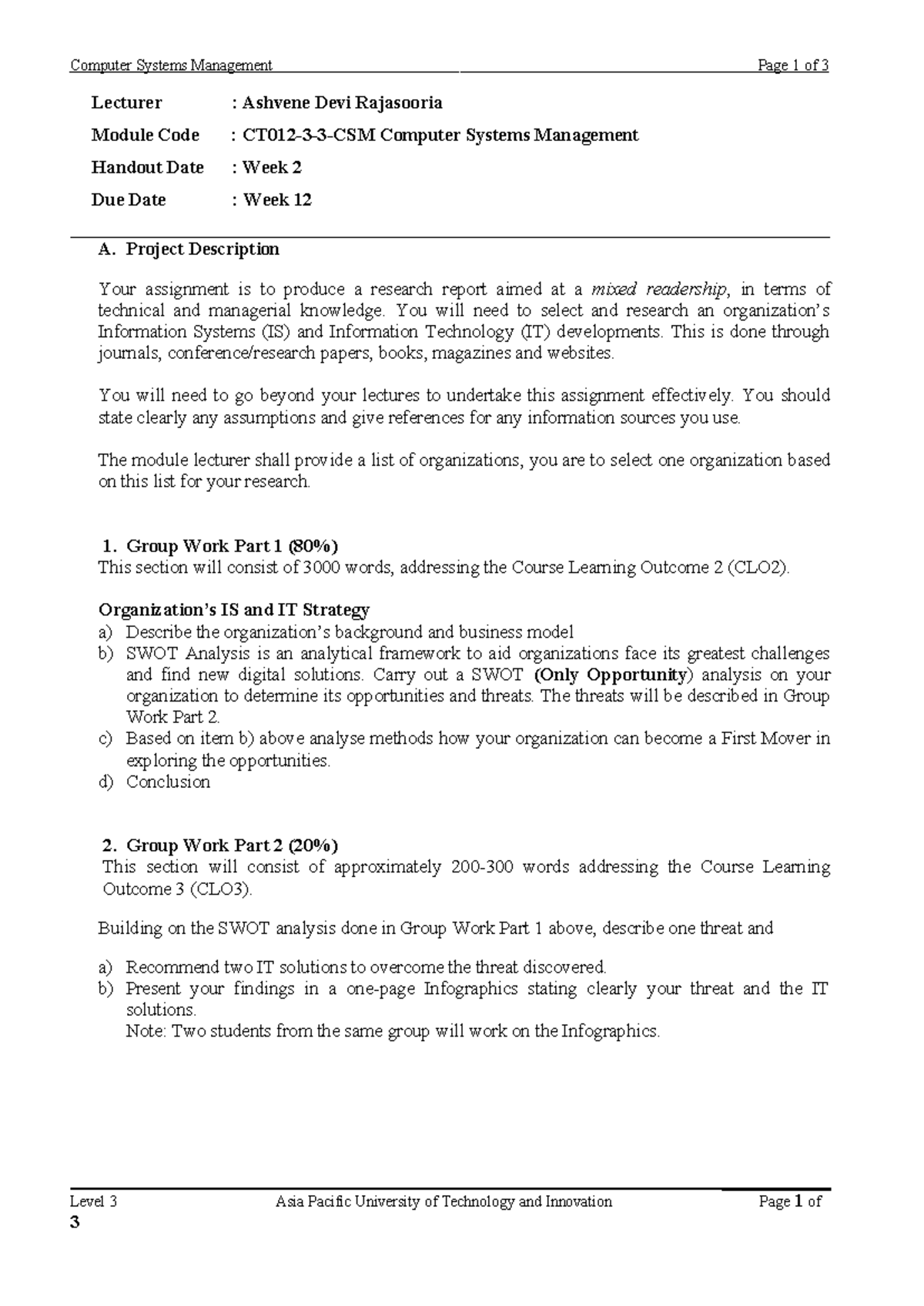 Computer Systems Management Assignment - Research Report (CLO2 & CLO3 ...