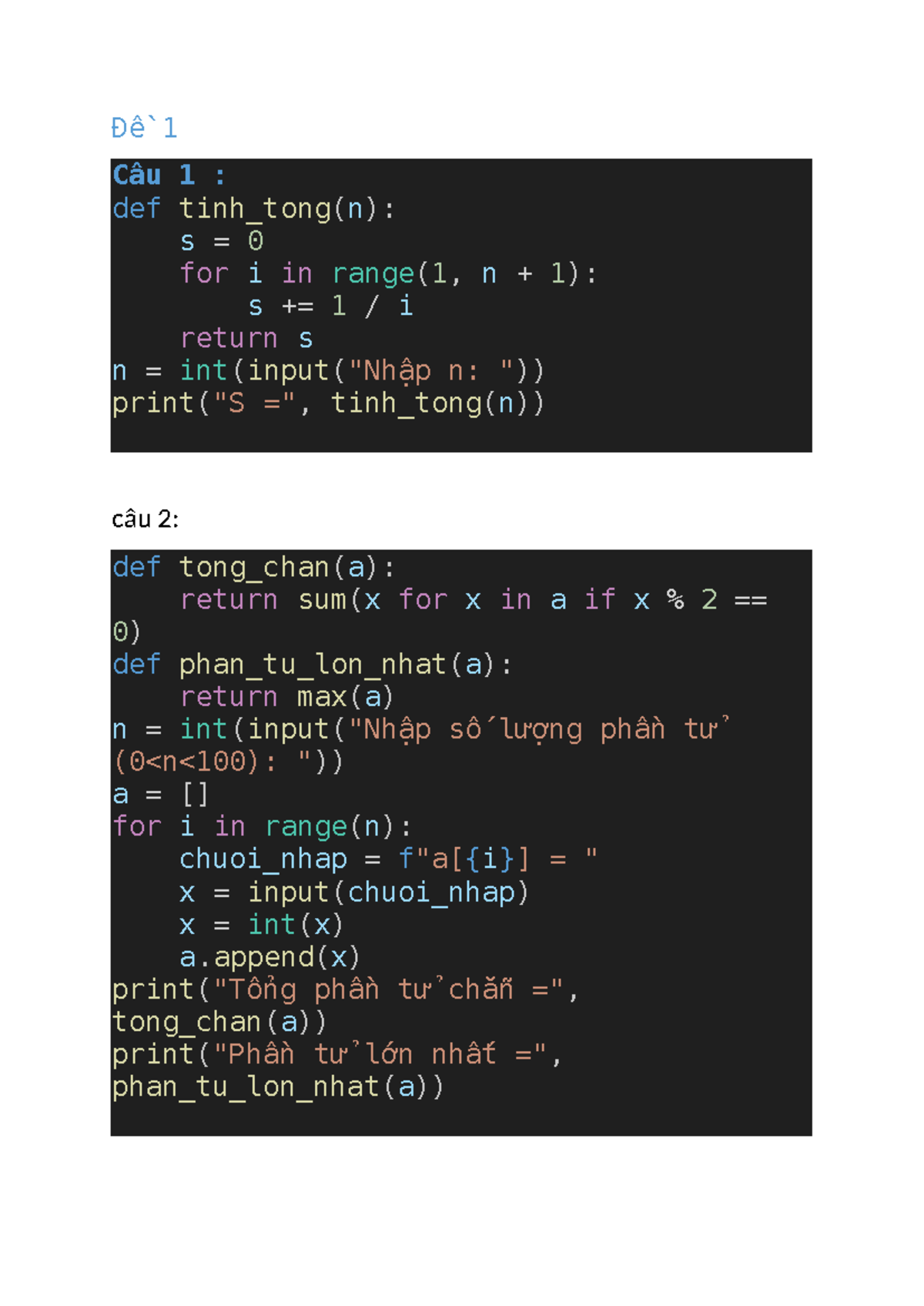 Đề 1 và Đề 2: Bài Tập Python Cơ Bản - Studocu