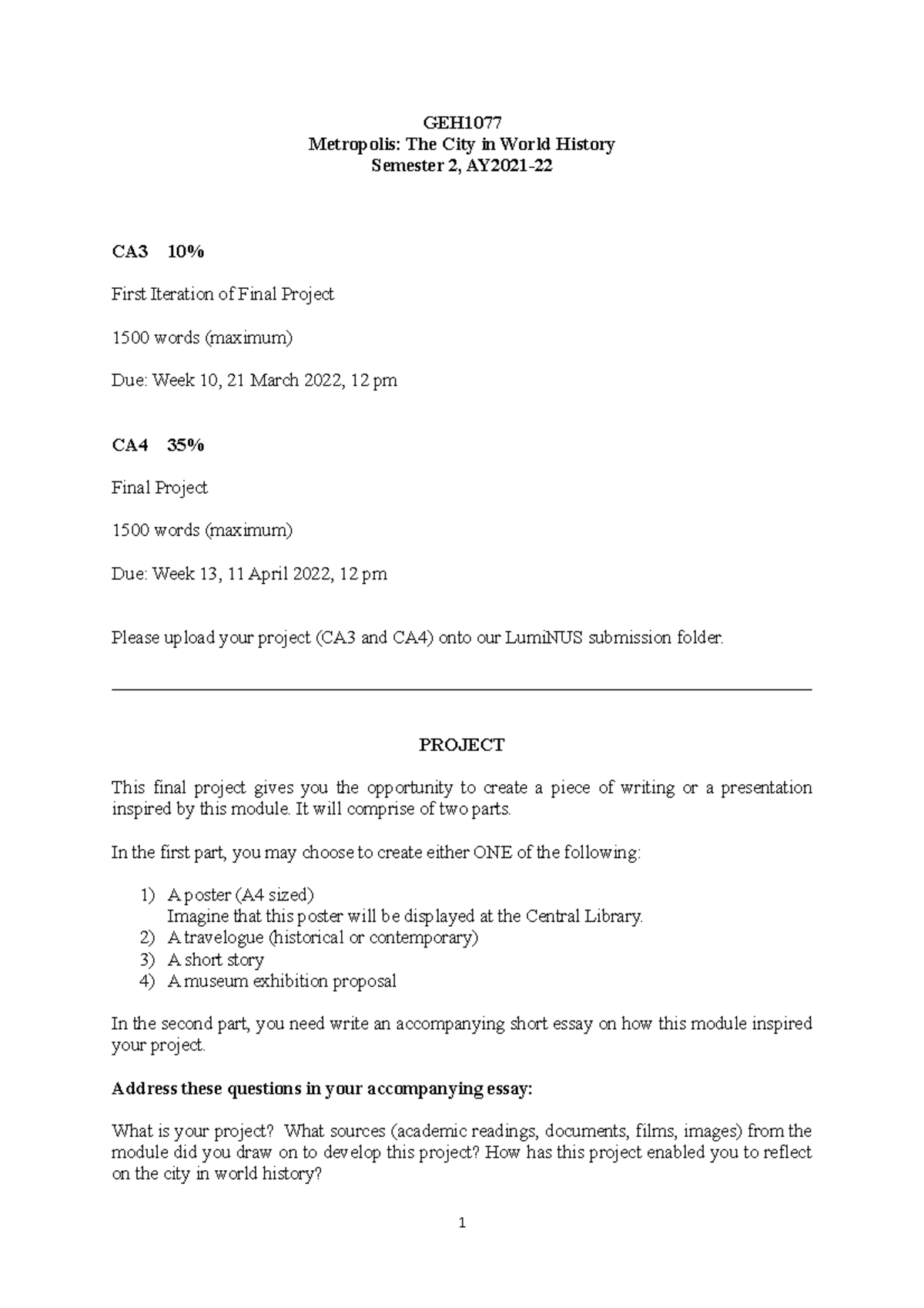 CA3 and CA4 Project Instructions: Creative Submission Details - Studocu