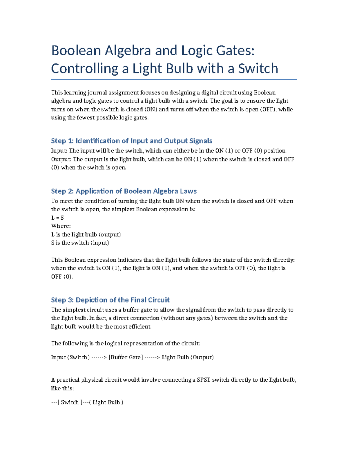 Boolean Algebra Circuit Design for Light Control System - Studocu