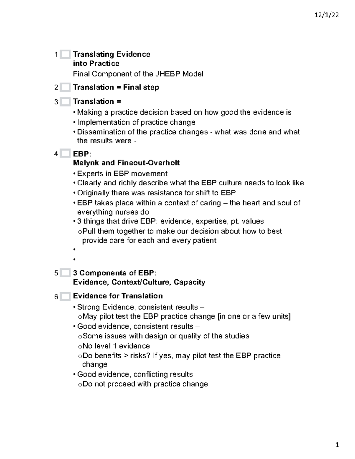 336 Translating Evidence into Practice: Final EBP Component Guide - Studocu