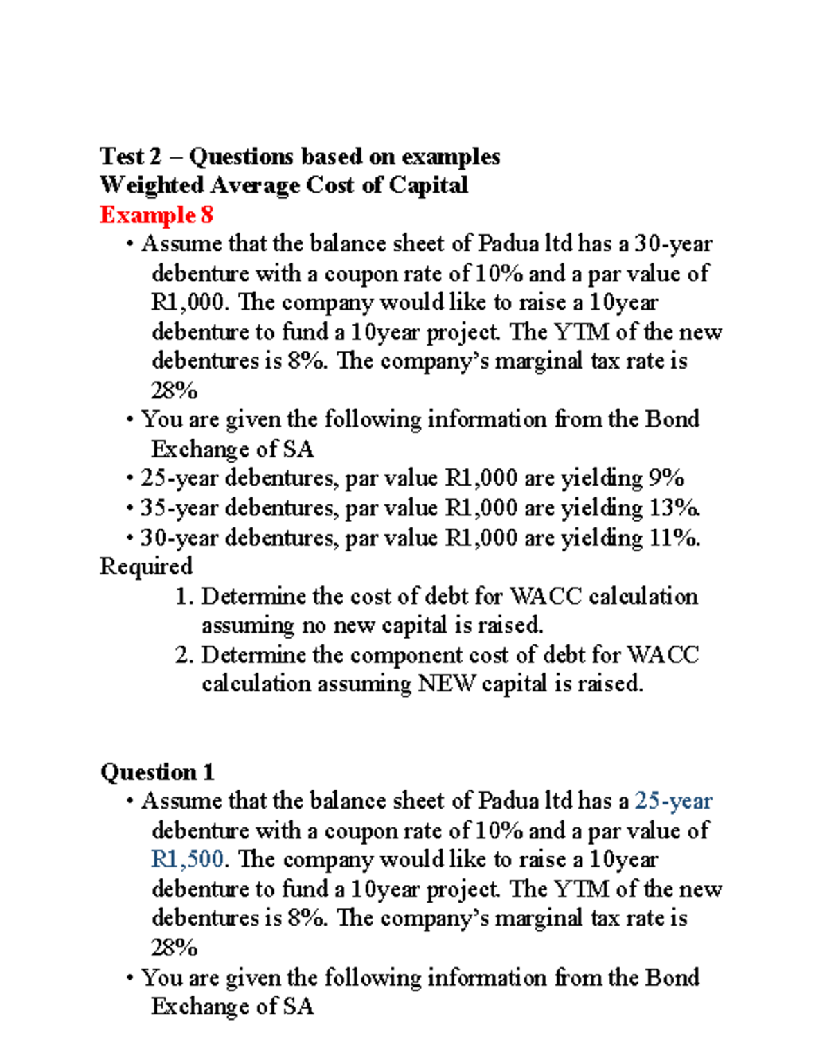 WACC Calculation Practice for Financial Management (FIN 301) - Studocu