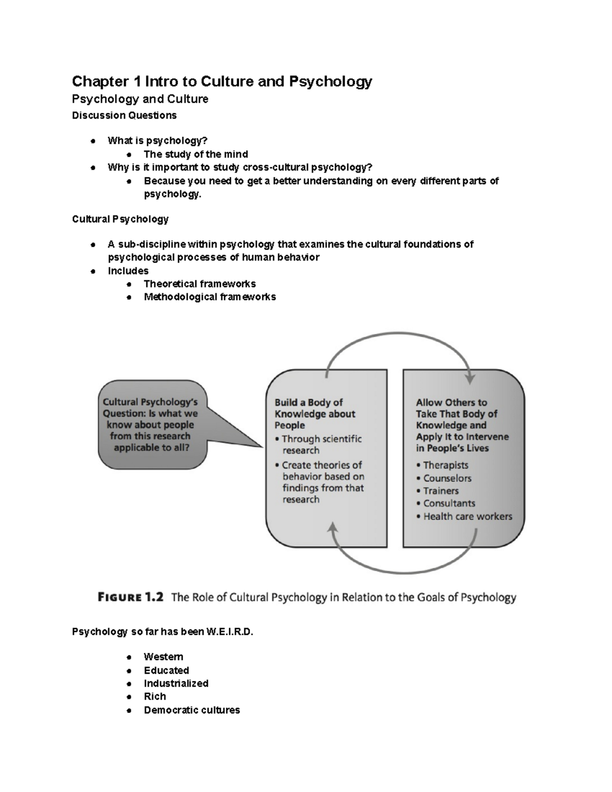 Chapter 1 - Intro to Culture & Psychology Notes - Studocu