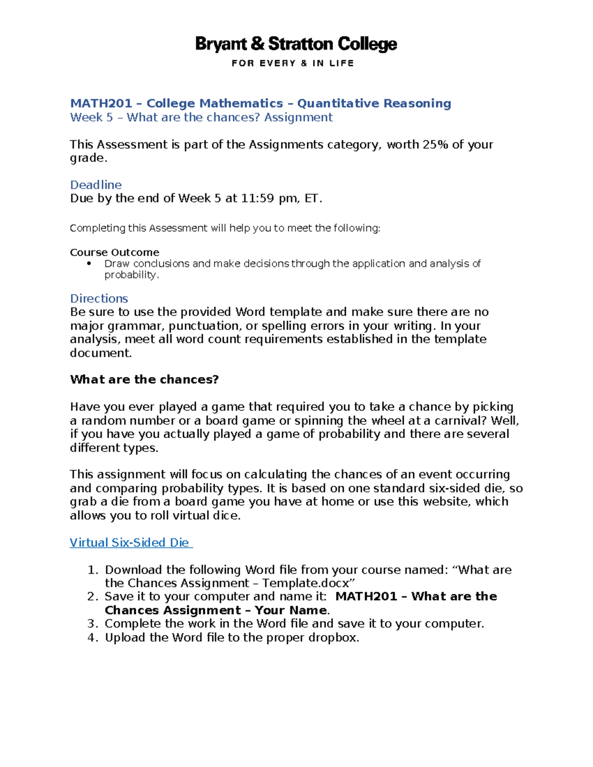 MATH201 - Portfolio Project Rubric & Submission Guidelines - Studocu