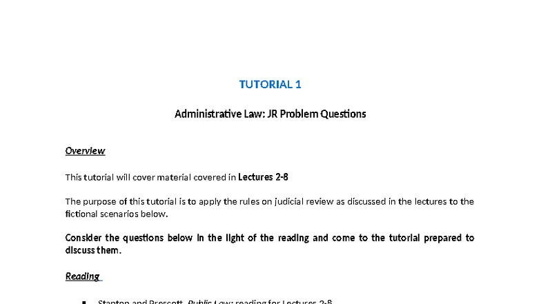 Tutorial 1: Administrative Law - JR Problem Questions Overview (2025 ...