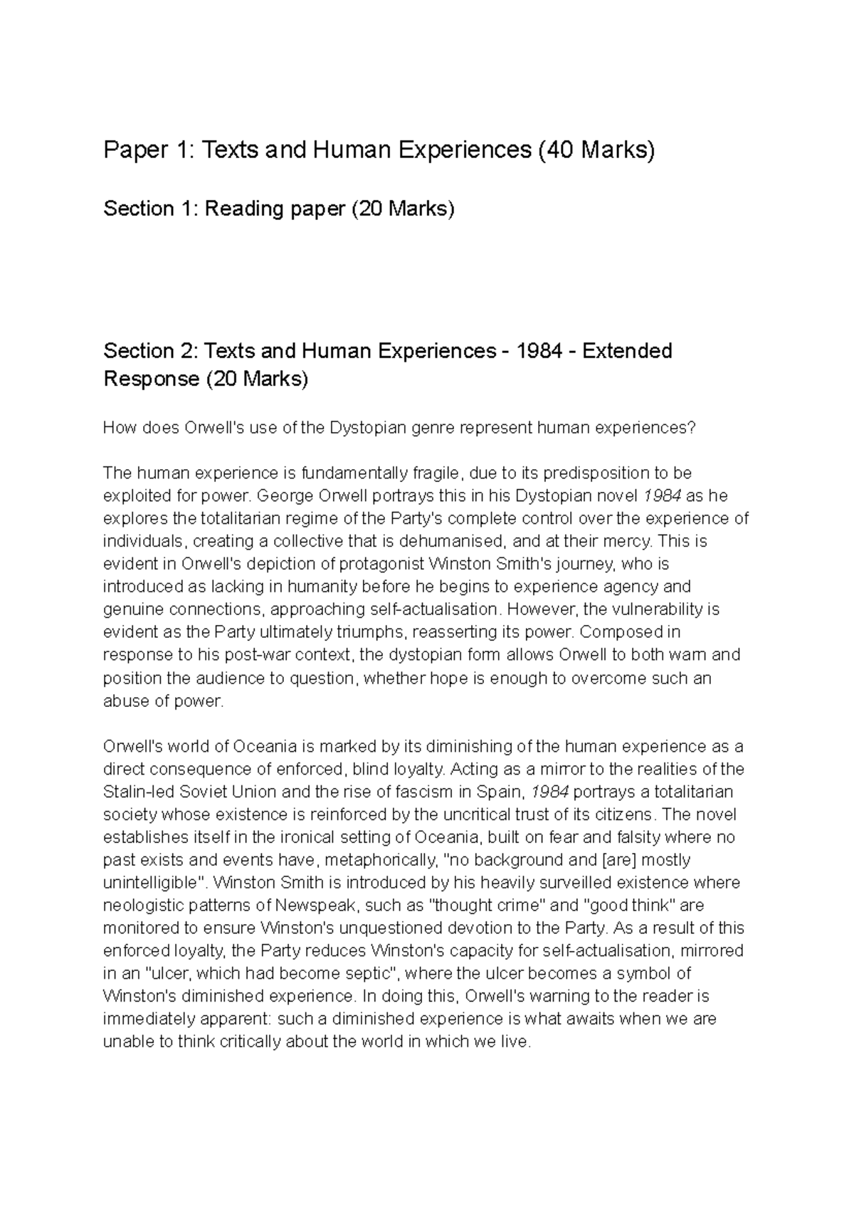 English HSC Study - HSC Notes. - Paper 1: Texts and Human Experiences ...