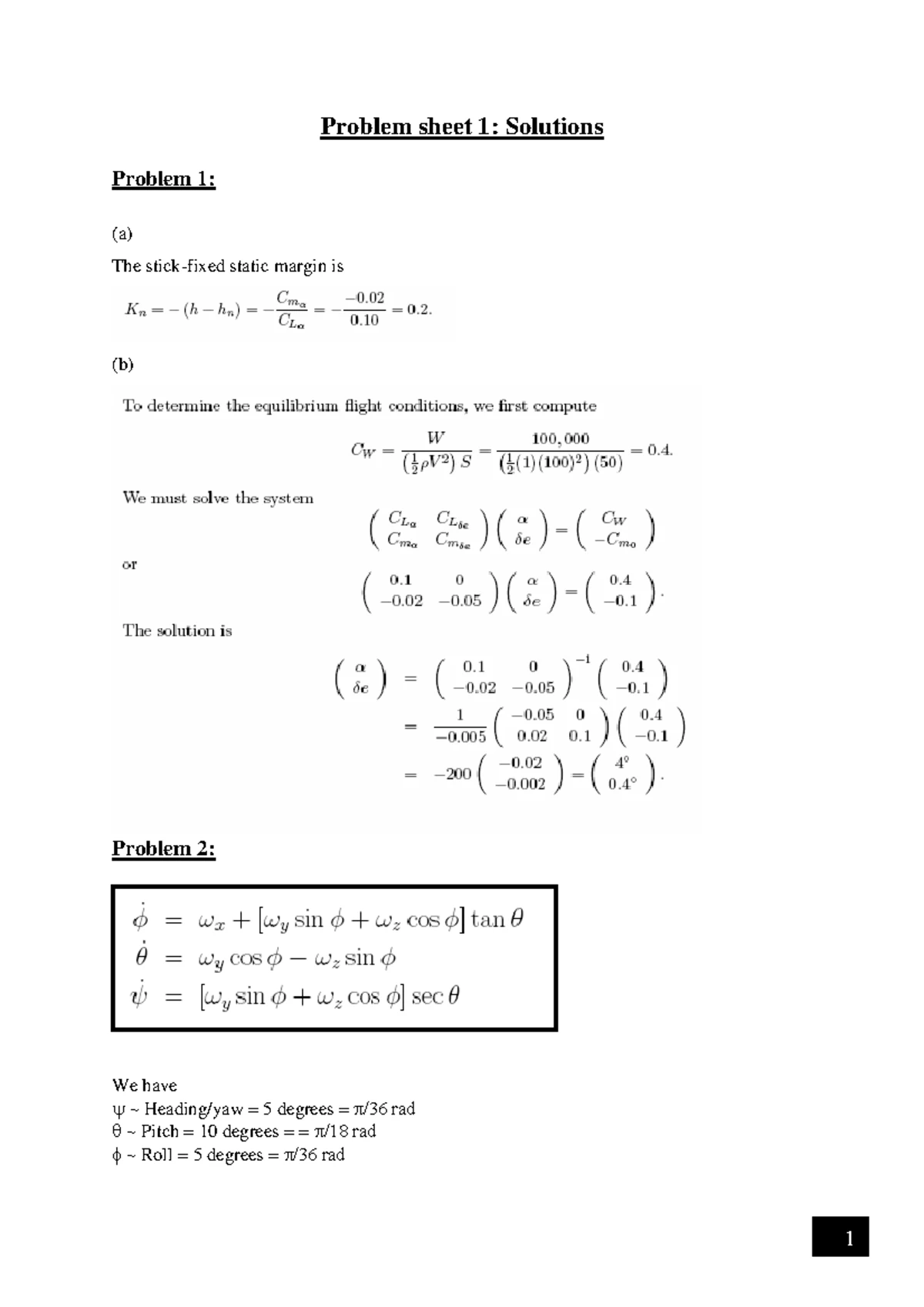 Flight Mechanics Problem Sheet 1 (Aero Engr 101) - Studocu