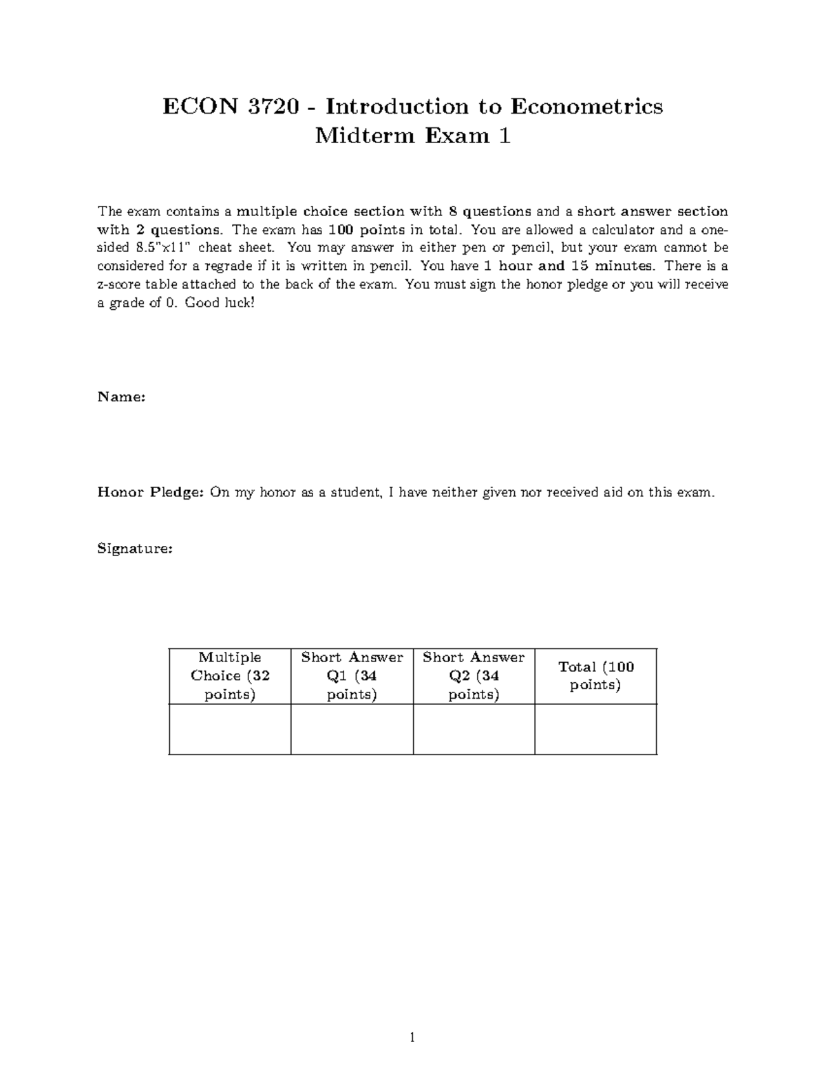 Midterm Exam 1 Practice Solutions - ECON 3720 Fall 2021 - Studocu