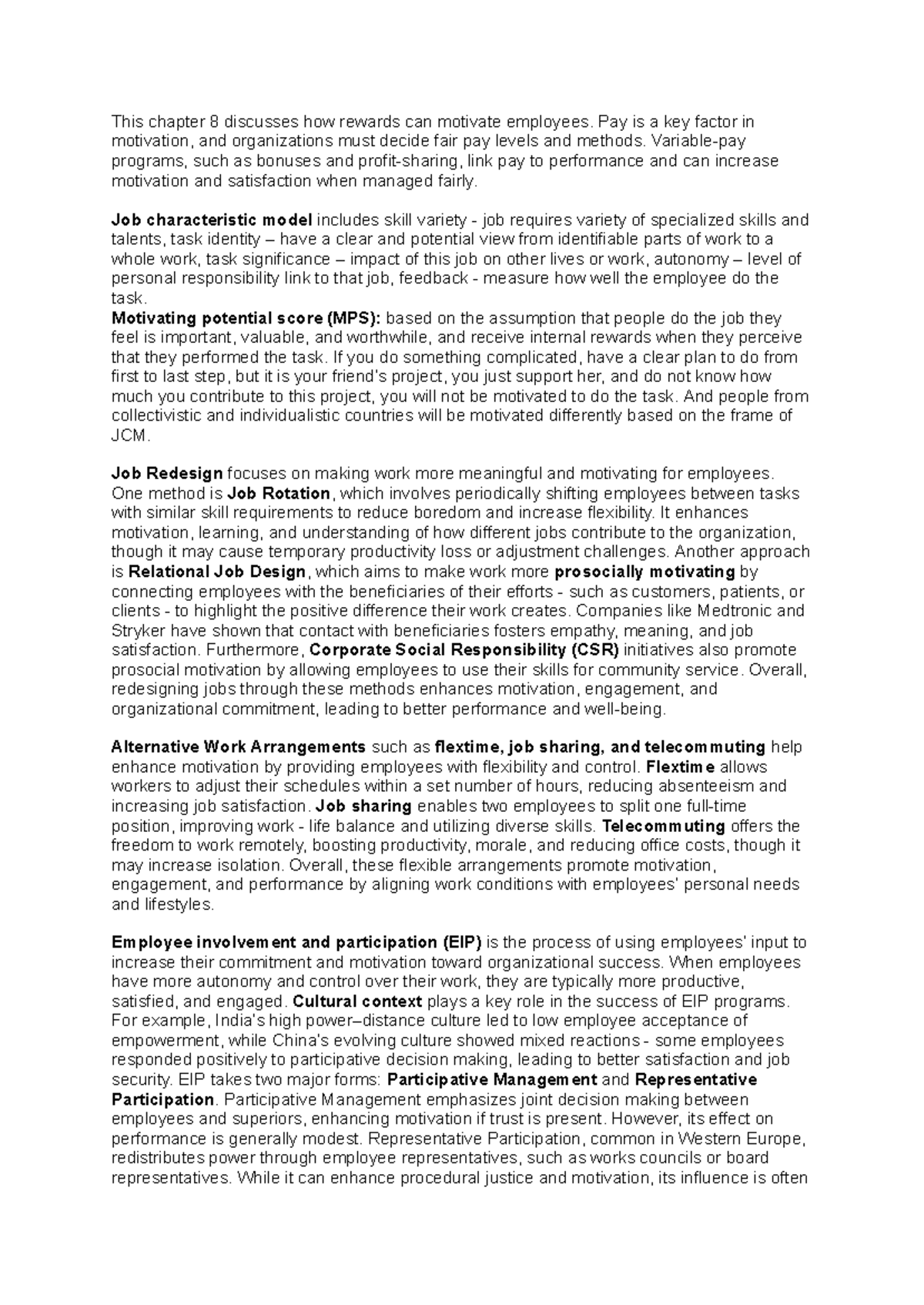 Group 5 - Chapter 8 Summary: Employee Motivation and Job Design - Studocu