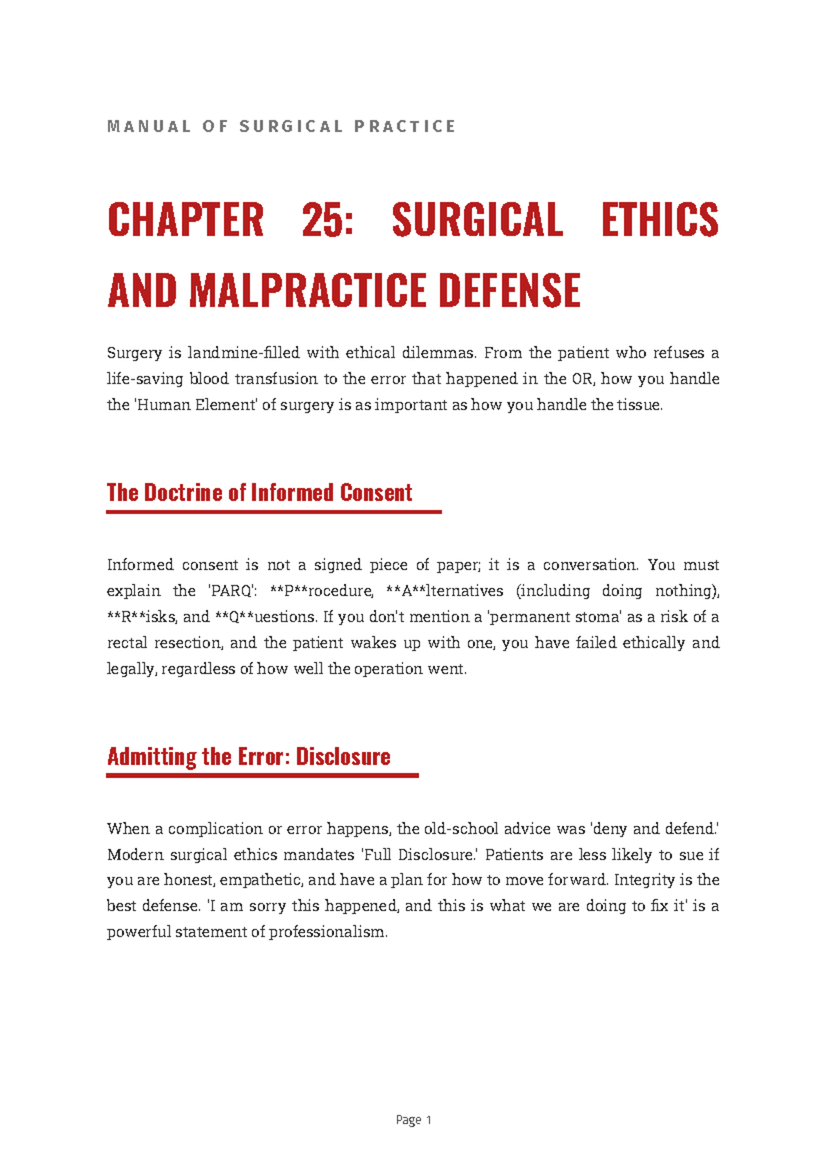 Surgery 101: Chapter 25 - Surgical Ethics & Malpractice Defense - Studocu