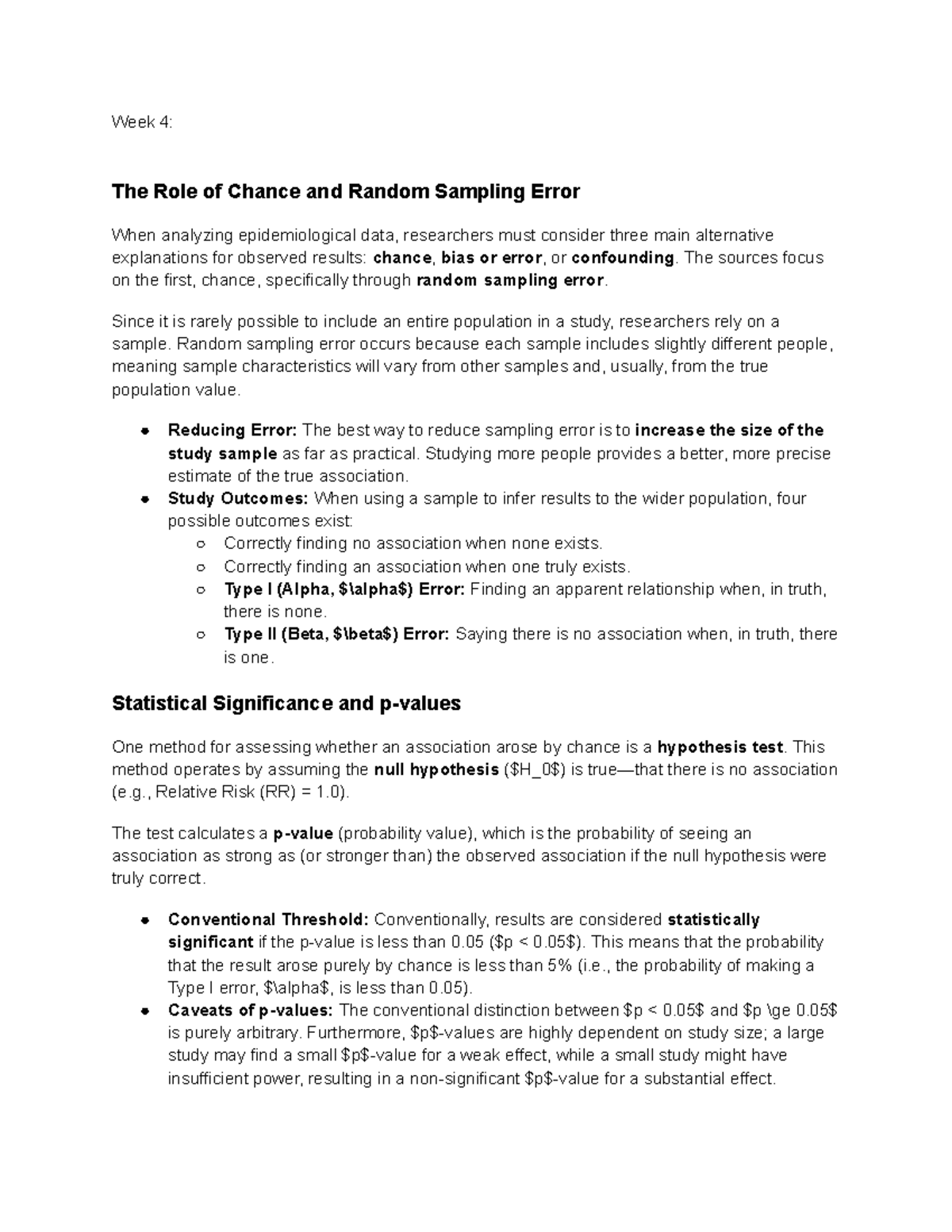 EPI 2800: Week 4 - Chance, Random Sampling Error, and Bias in ...