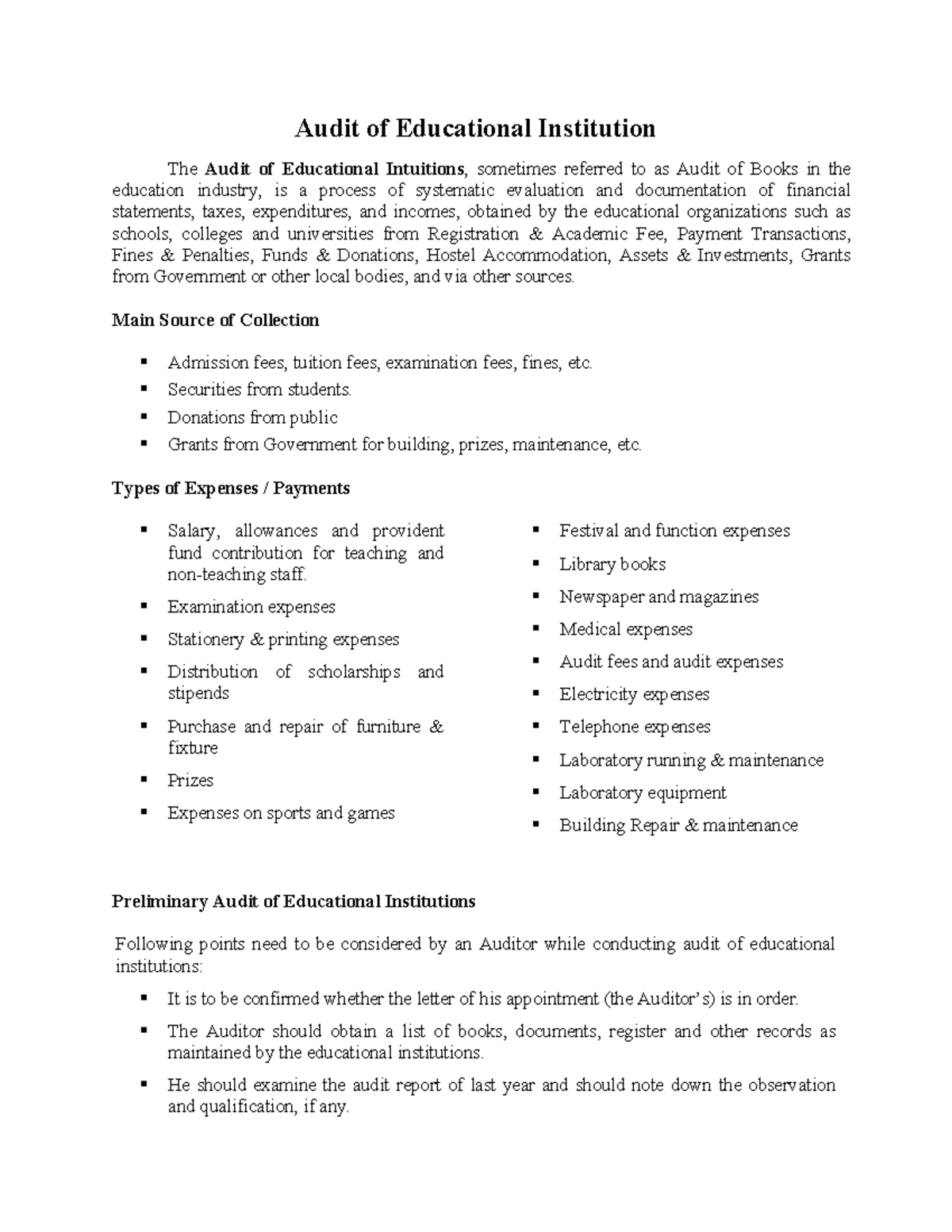 Audit Procedures and Internal Controls for Educational Institutions ...