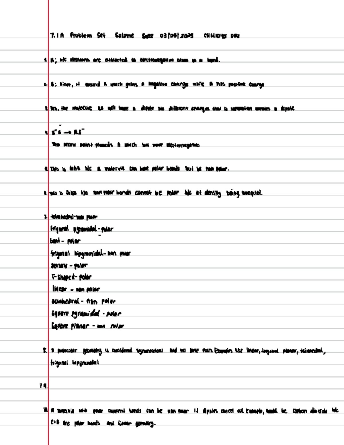 CHM1045 Problem Set 7.1A: Molecular Geometry and Polarity Examples ...