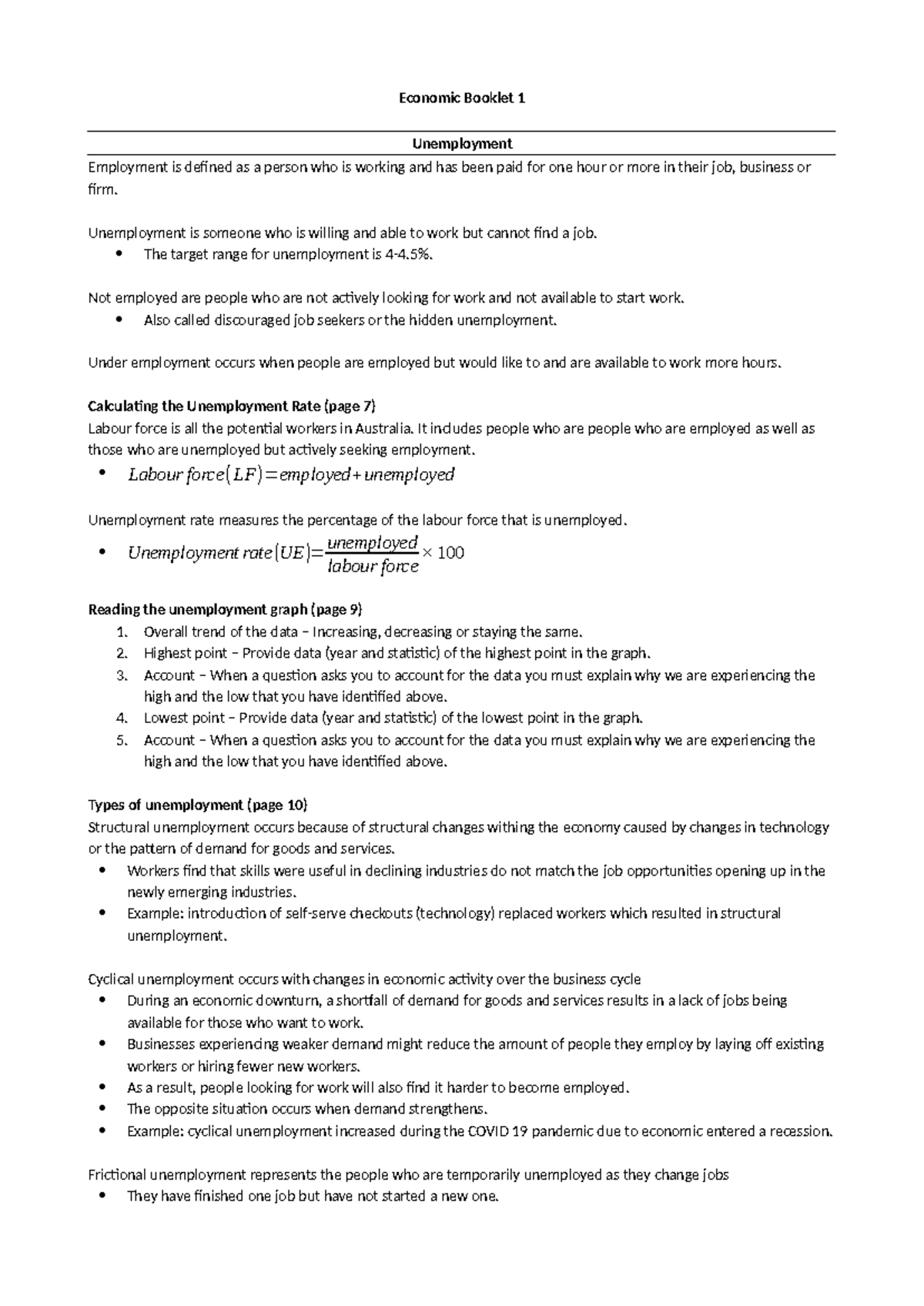 Economic Booklet 1: Understanding Unemployment and Its Impacts - Studocu