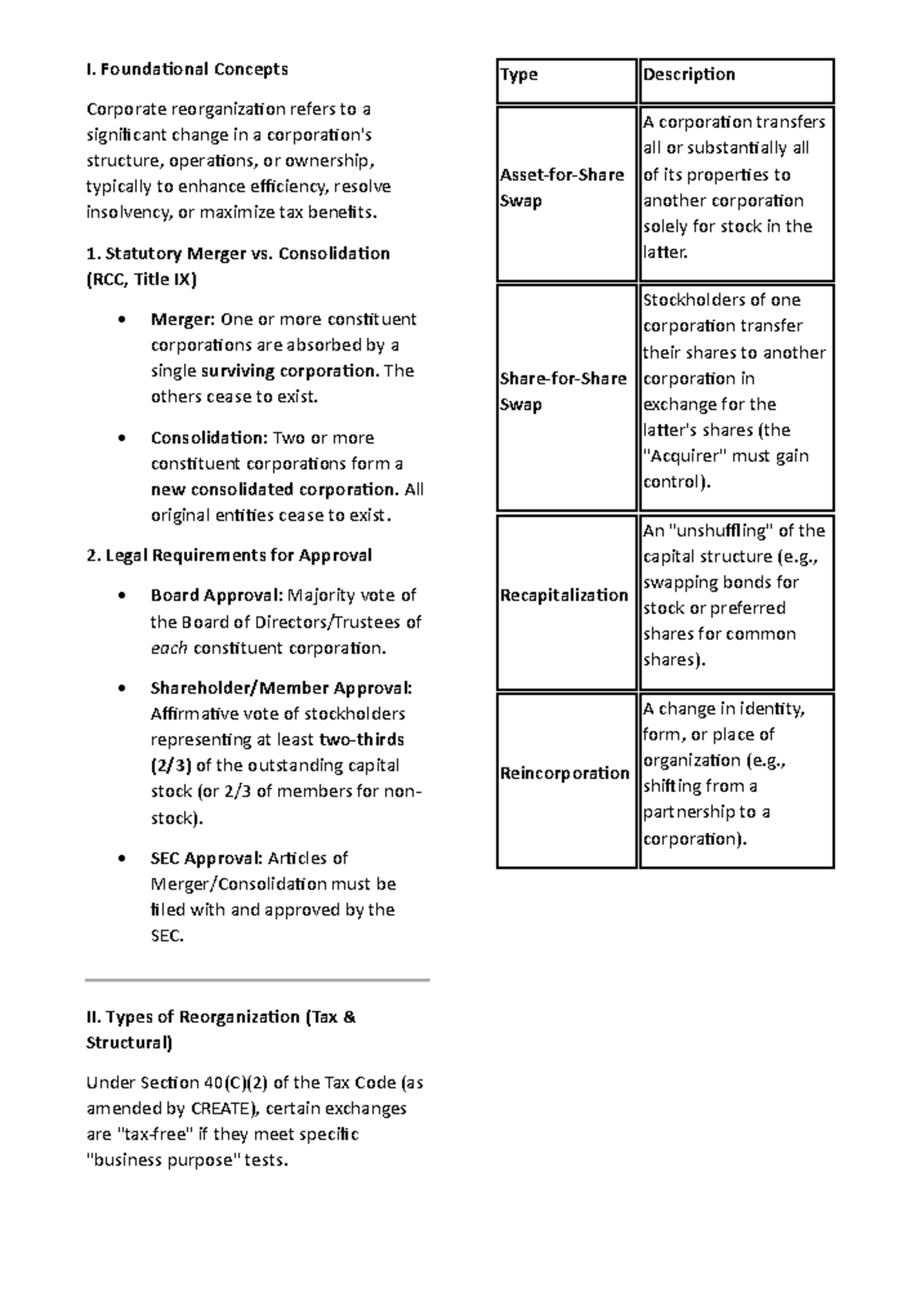 Corporate Reorganization Concepts and Types (RCC, Title IX) - Studocu