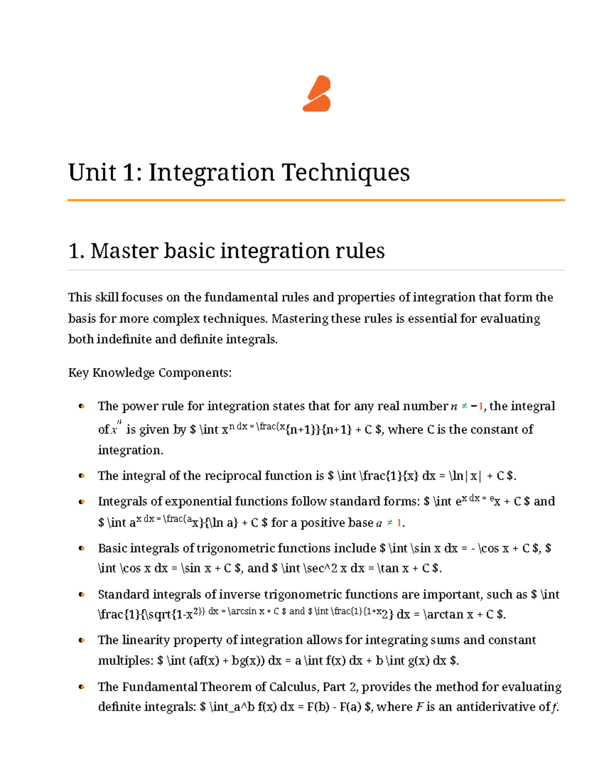 Calculus II Fundamentals Study Guide: Integration Techniques ...