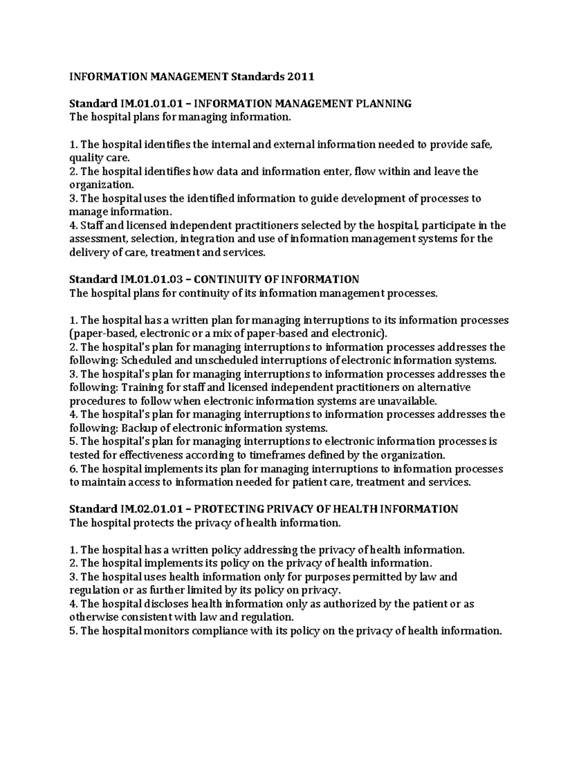Information Management Standards Overview 2011: Key Guidelines - Studocu
